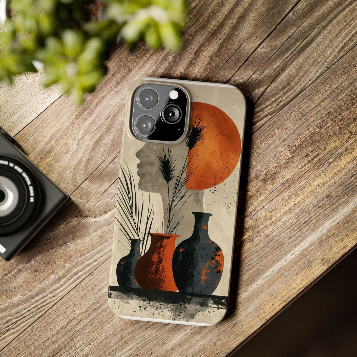 Artistic Slim Phone Case with Vintage Vase Design