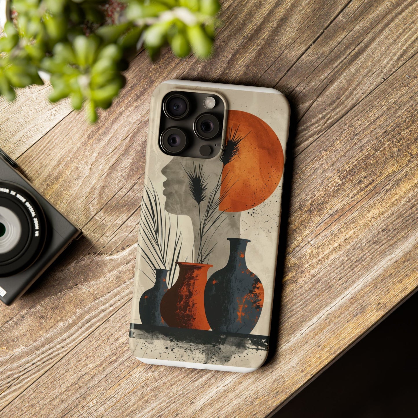 Artistic Slim Phone Case with Vintage Vase Design