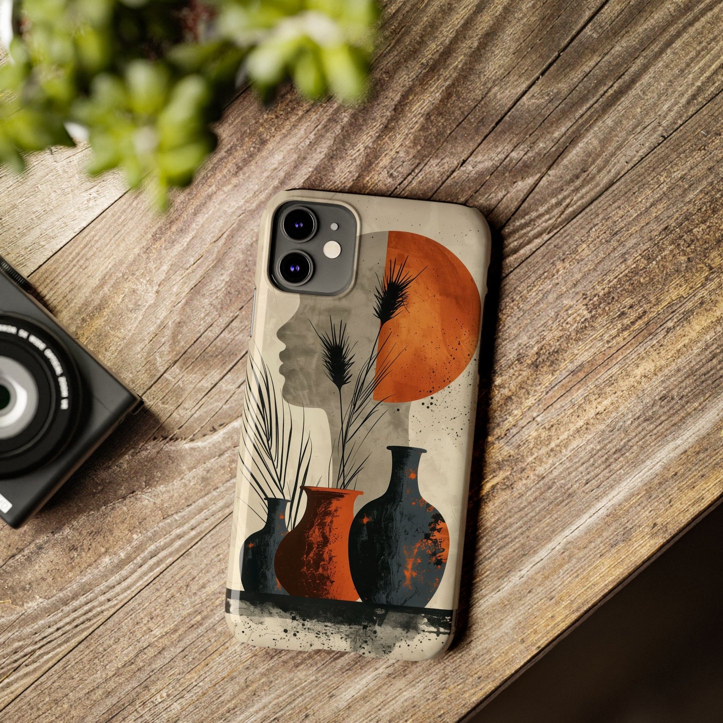 Artistic Slim Phone Case with Vintage Vase Design