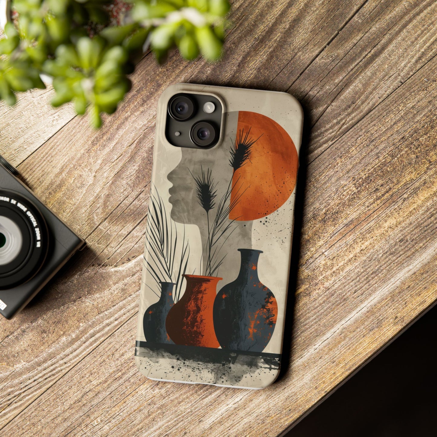 Artistic Slim Phone Case with Vintage Vase Design