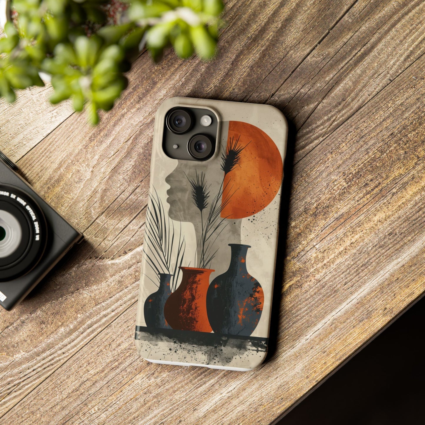Artistic Slim Phone Case with Vintage Vase Design
