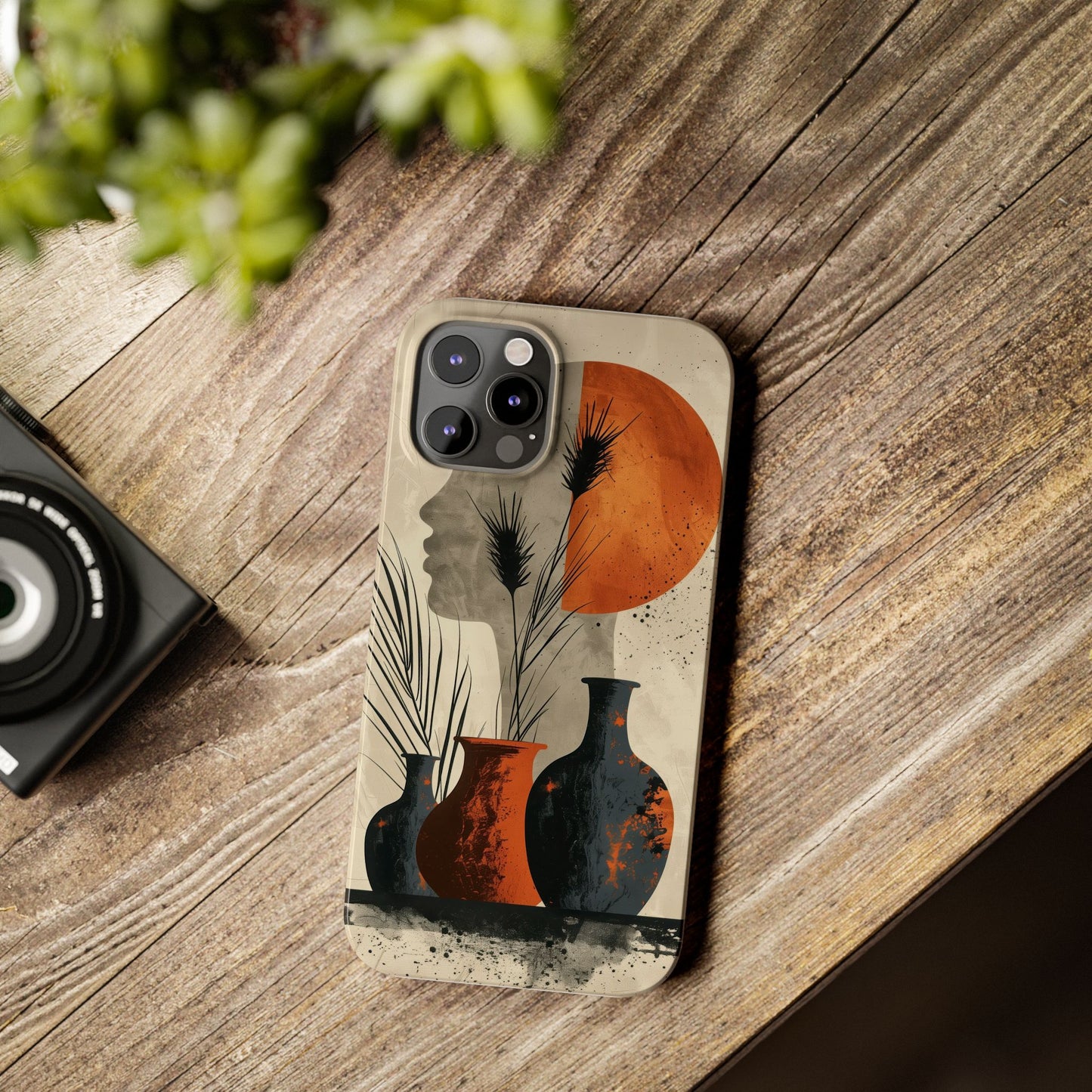Artistic Slim Phone Case with Vintage Vase Design