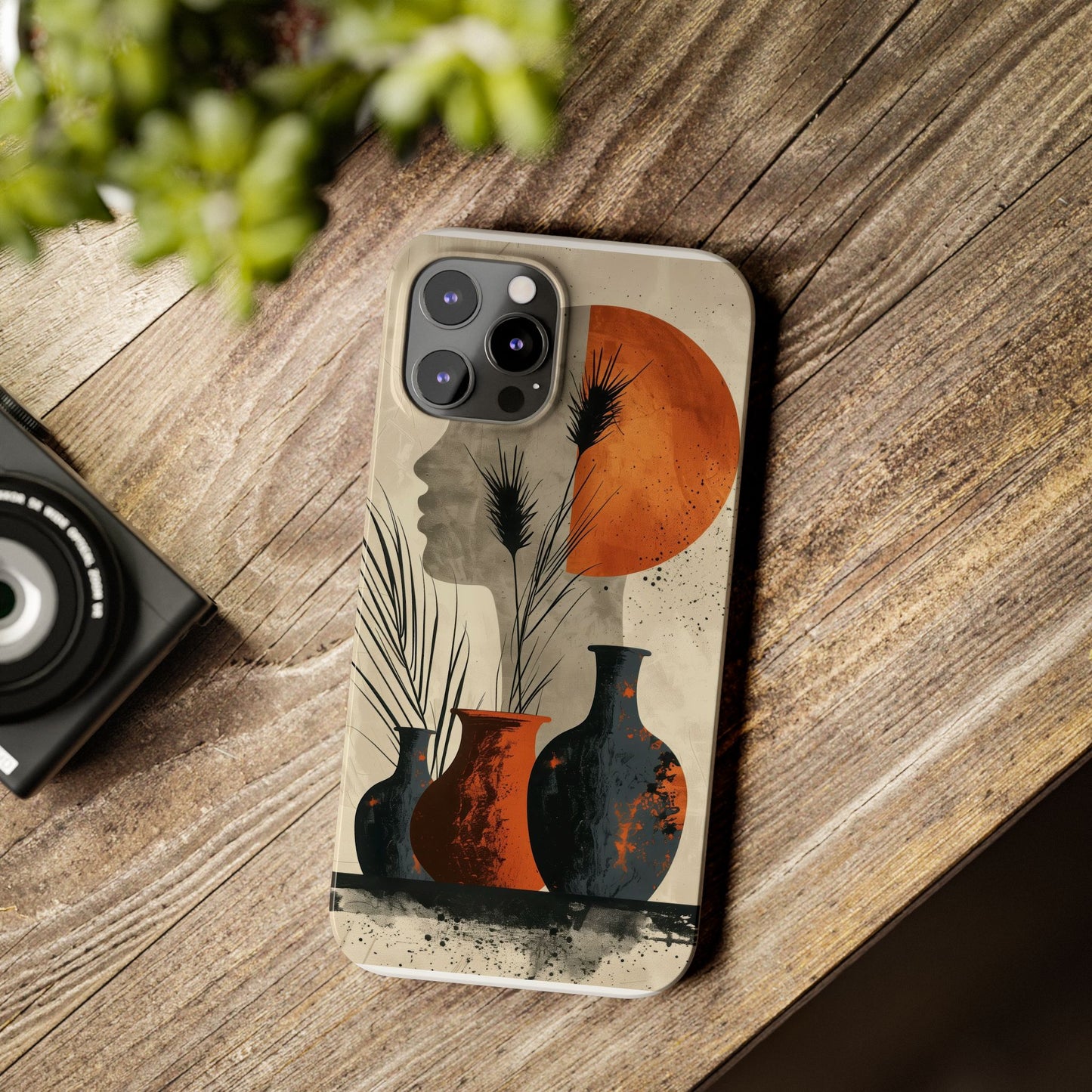 Artistic Slim Phone Case with Vintage Vase Design