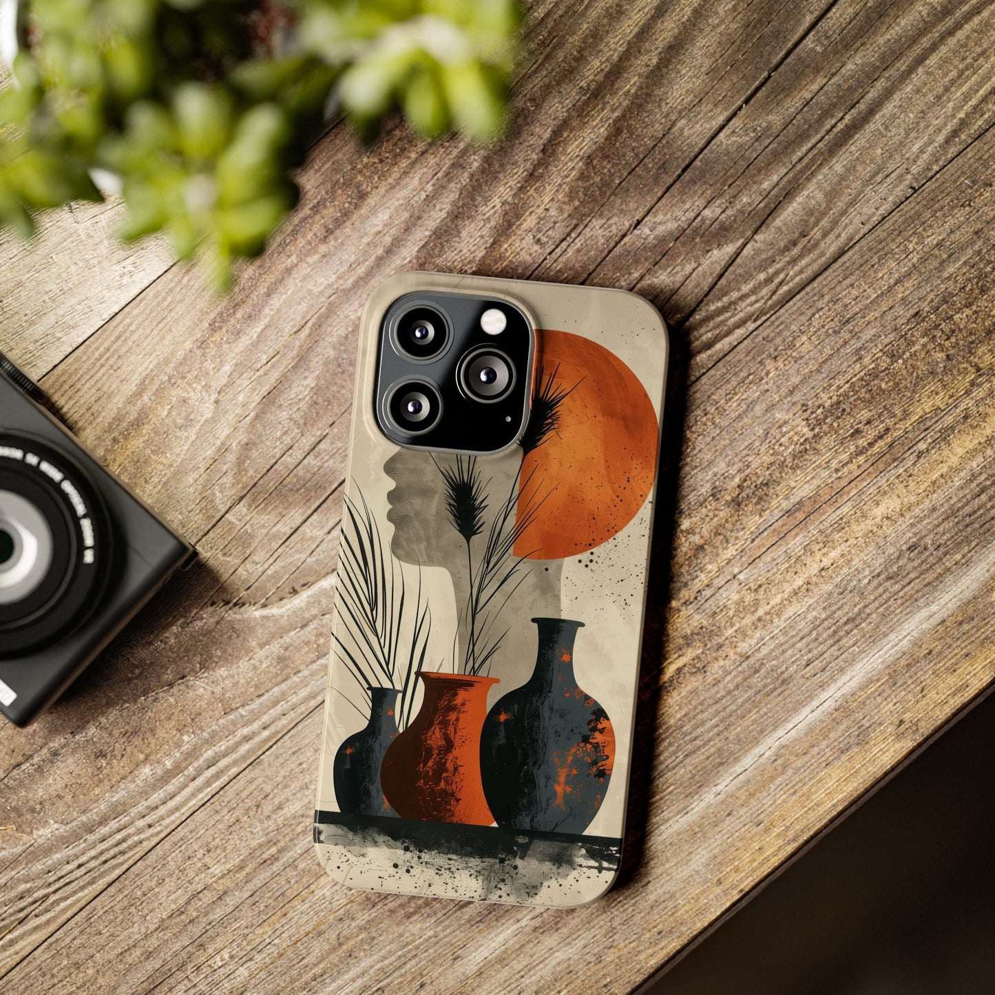 Artistic Slim Phone Case with Vintage Vase Design