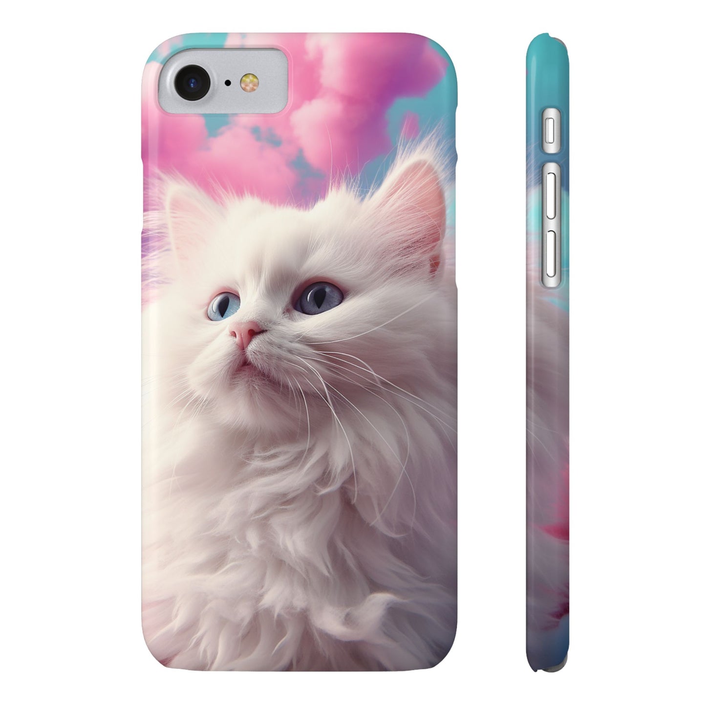 Whimsical Cat Slim Phone Case - Soft Pastel Clouds Design