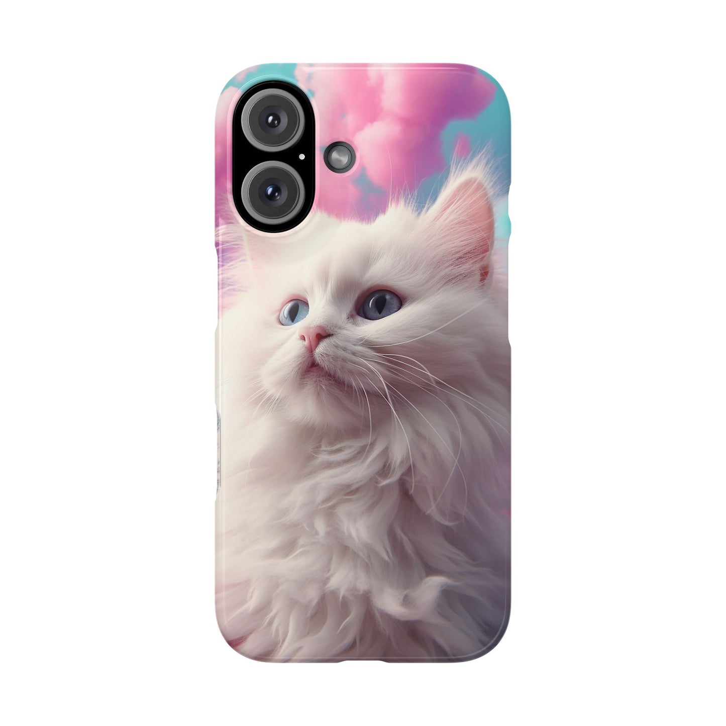 Whimsical Cat Slim Phone Case - Soft Pastel Clouds Design