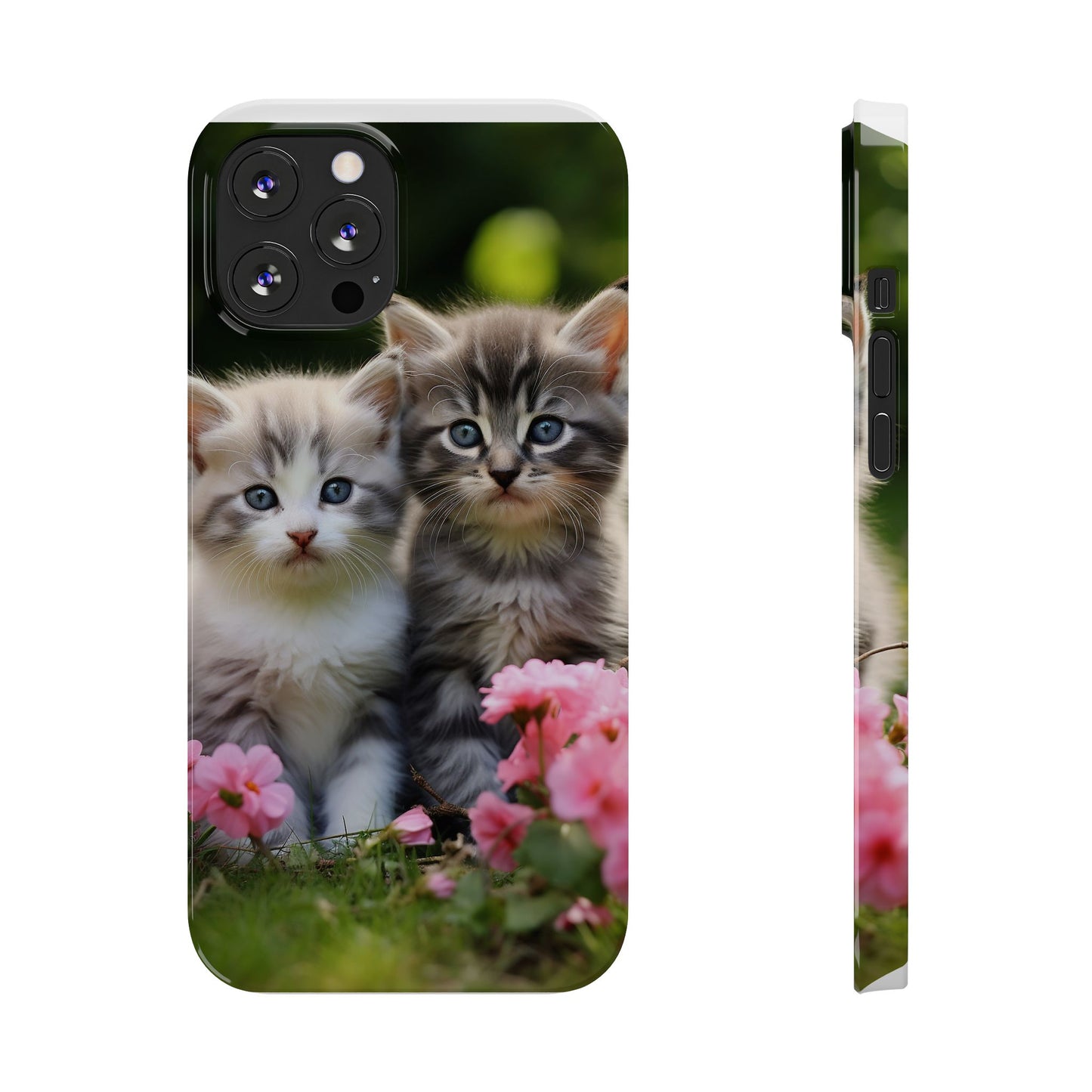 Cute Kittens Slim Phone Case - Floral Design