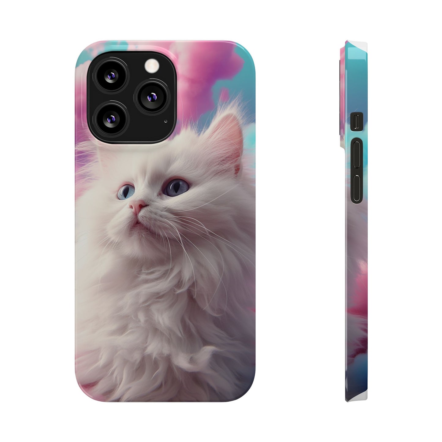 Whimsical Cat Slim Phone Case - Soft Pastel Clouds Design