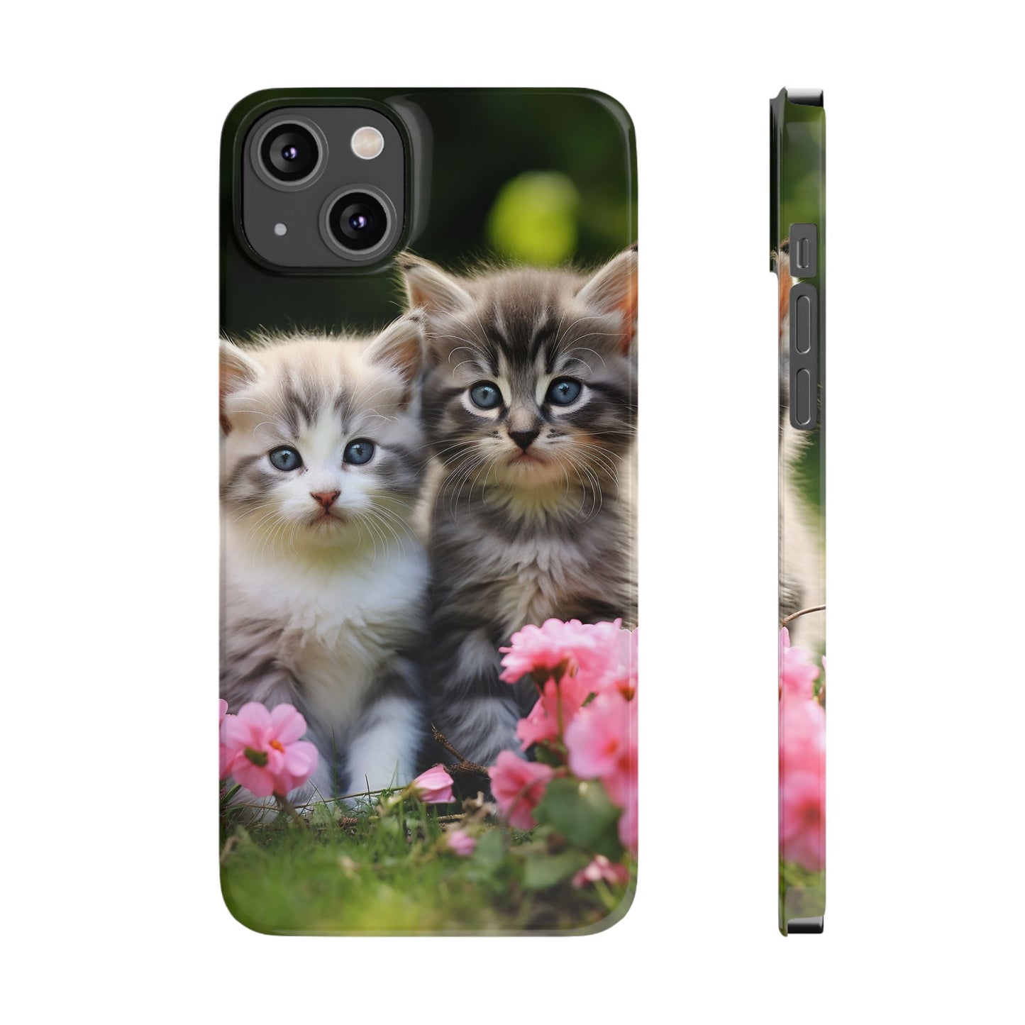 Cute Kittens Slim Phone Case - Floral Design