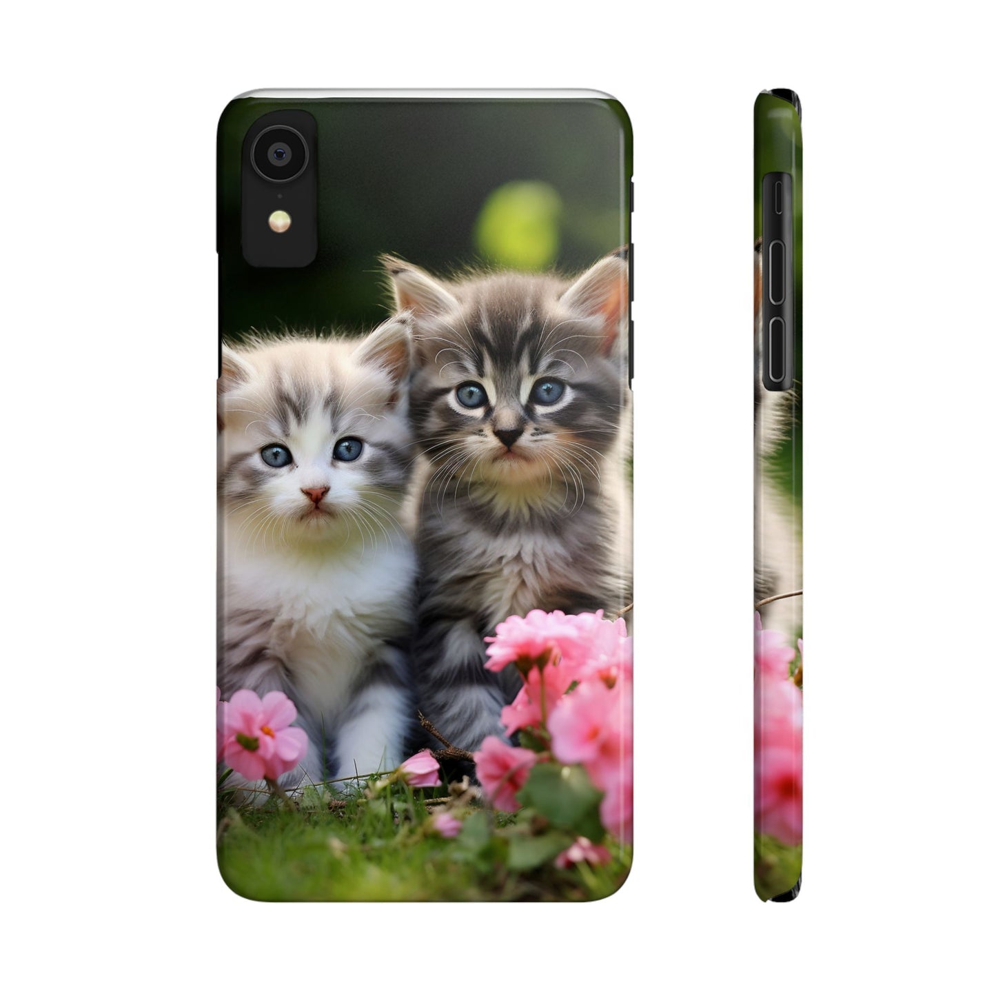 Cute Kittens Slim Phone Case - Floral Design