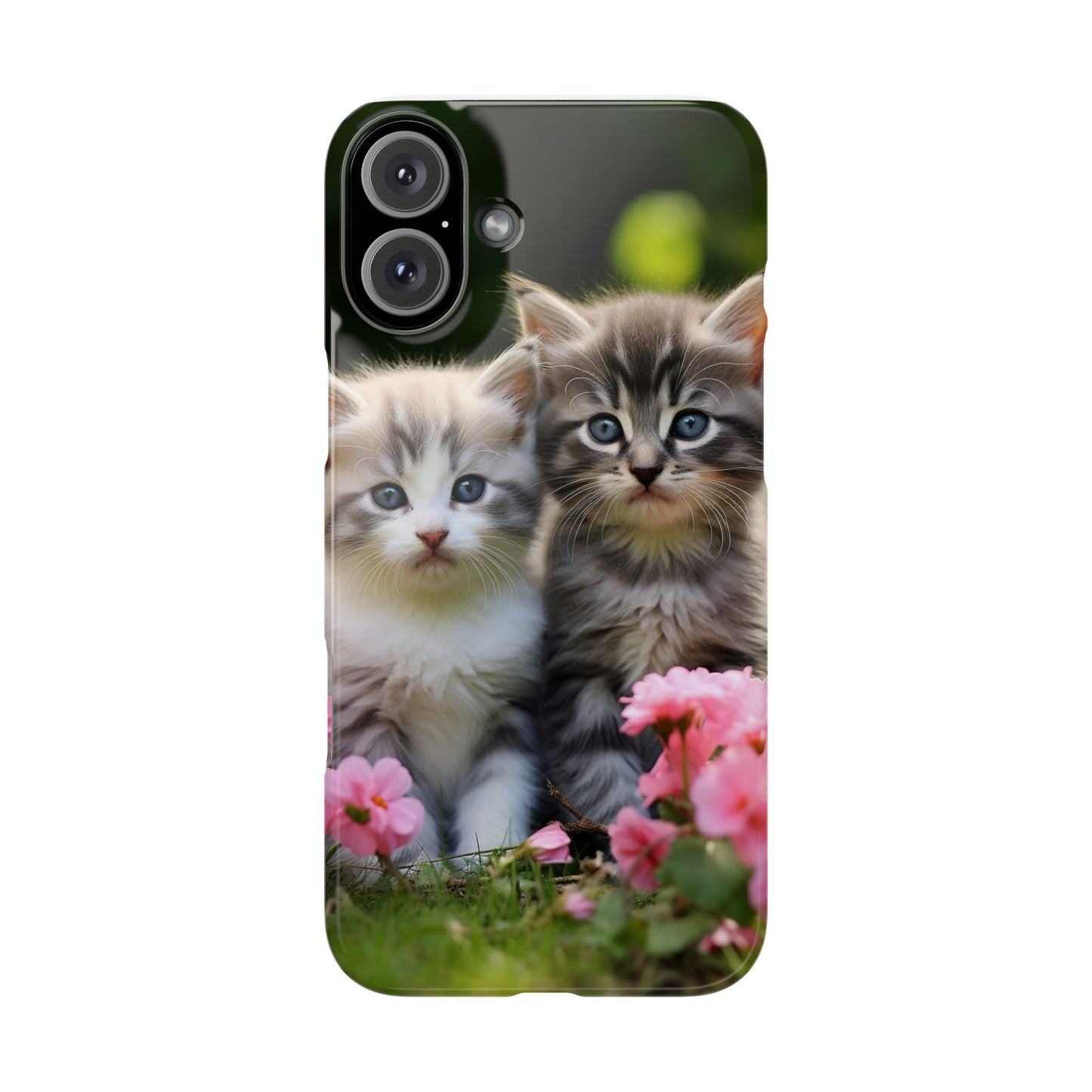 Cute Kittens Slim Phone Case - Floral Design