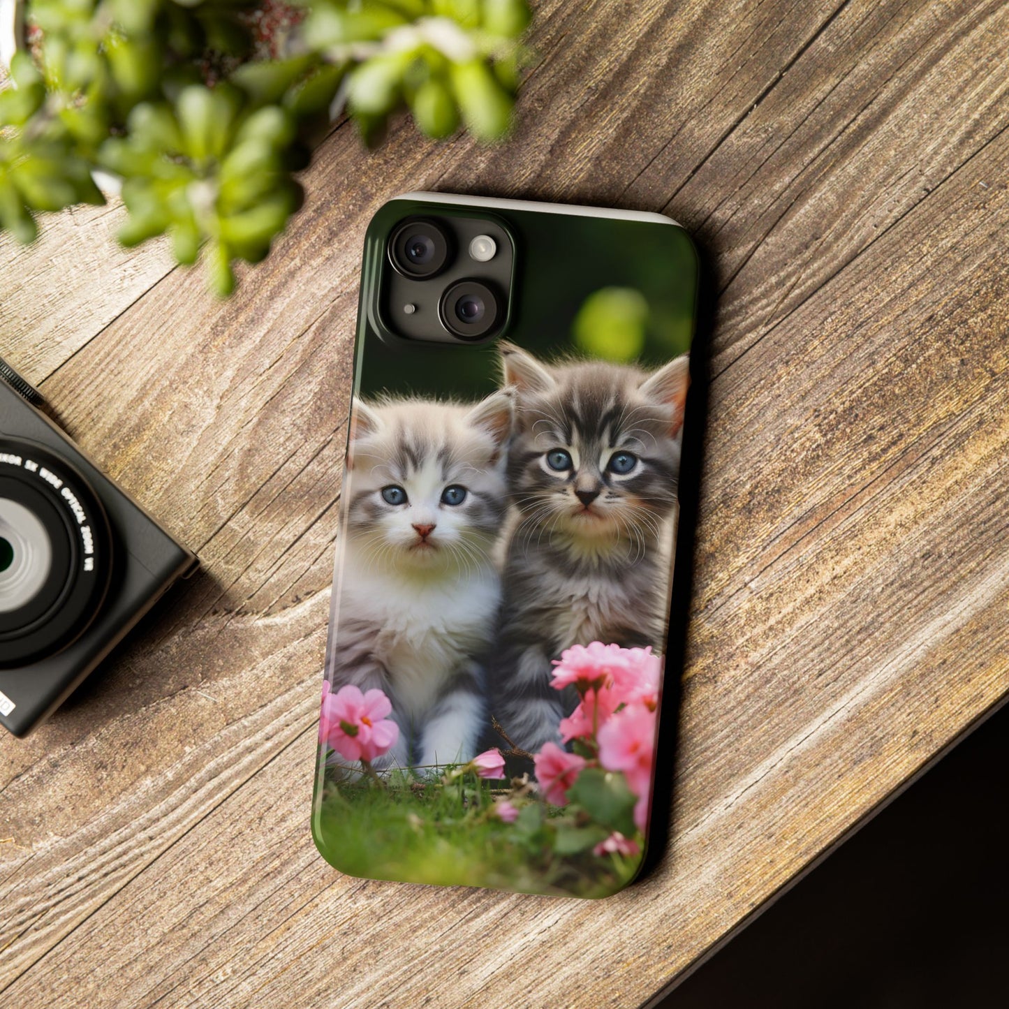 Cute Kittens Slim Phone Case - Floral Design