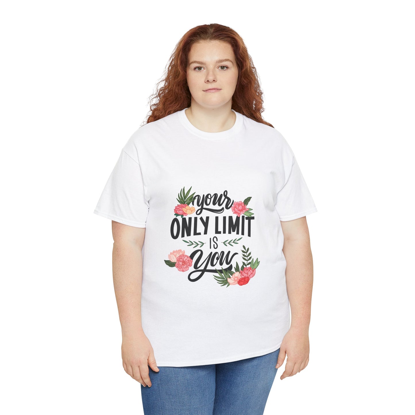 Inspirational Floral Quote Unisex Heavy Cotton Tee - "Your Only Limit is You"