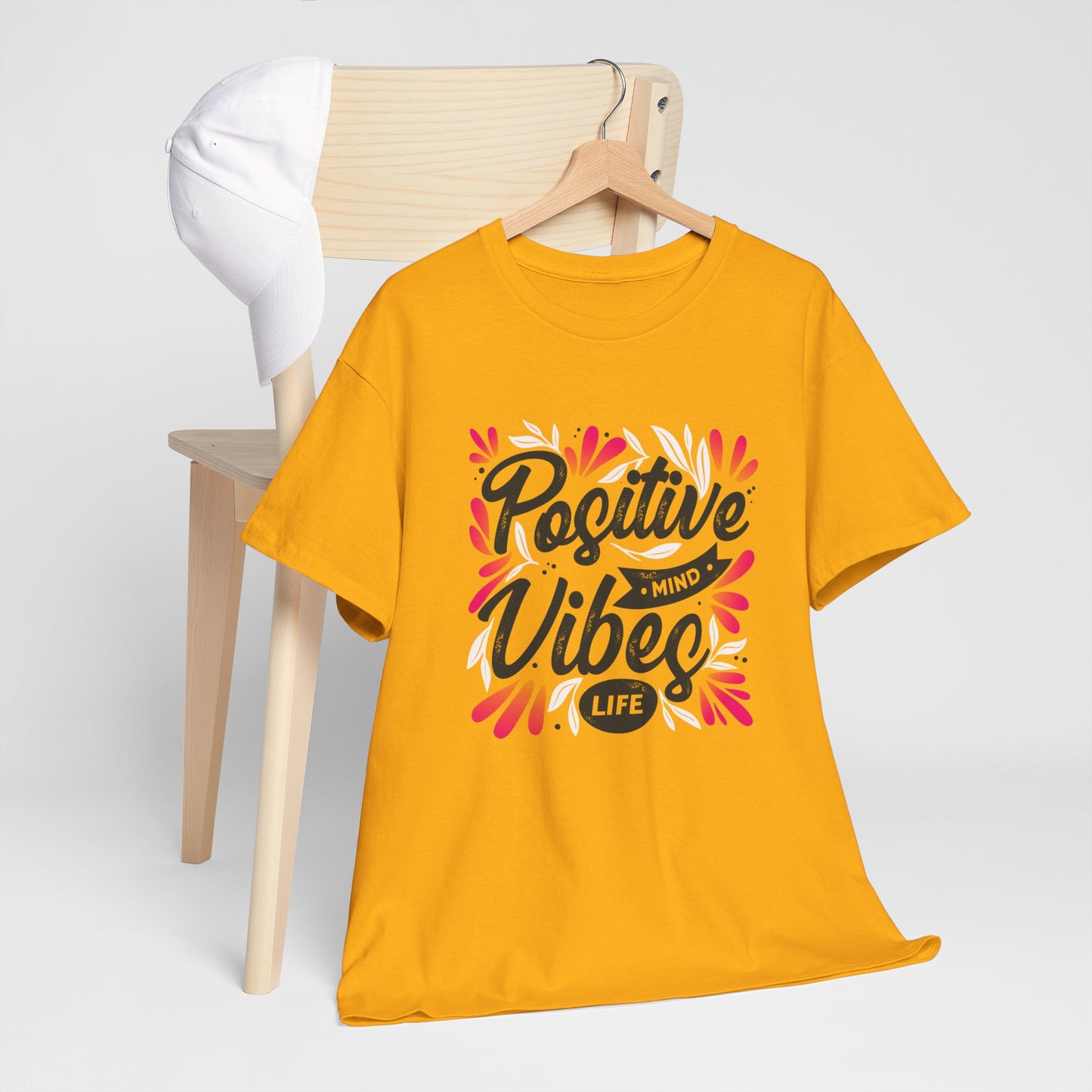 Positive Vibes Unisex Heavy Cotton Tee - Bright Yellow T-Shirt for Optimism and Mindfulness