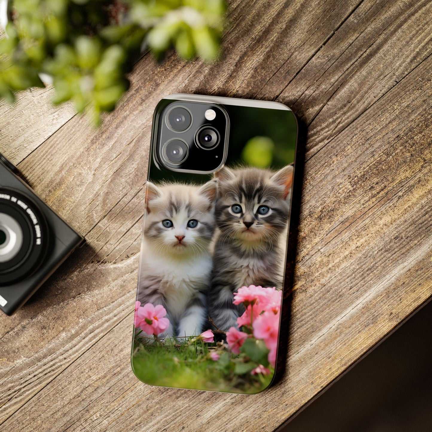 Cute Kittens Slim Phone Case - Floral Design