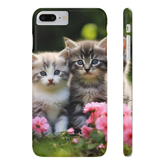 Cute Kittens Slim Phone Case - Floral Design