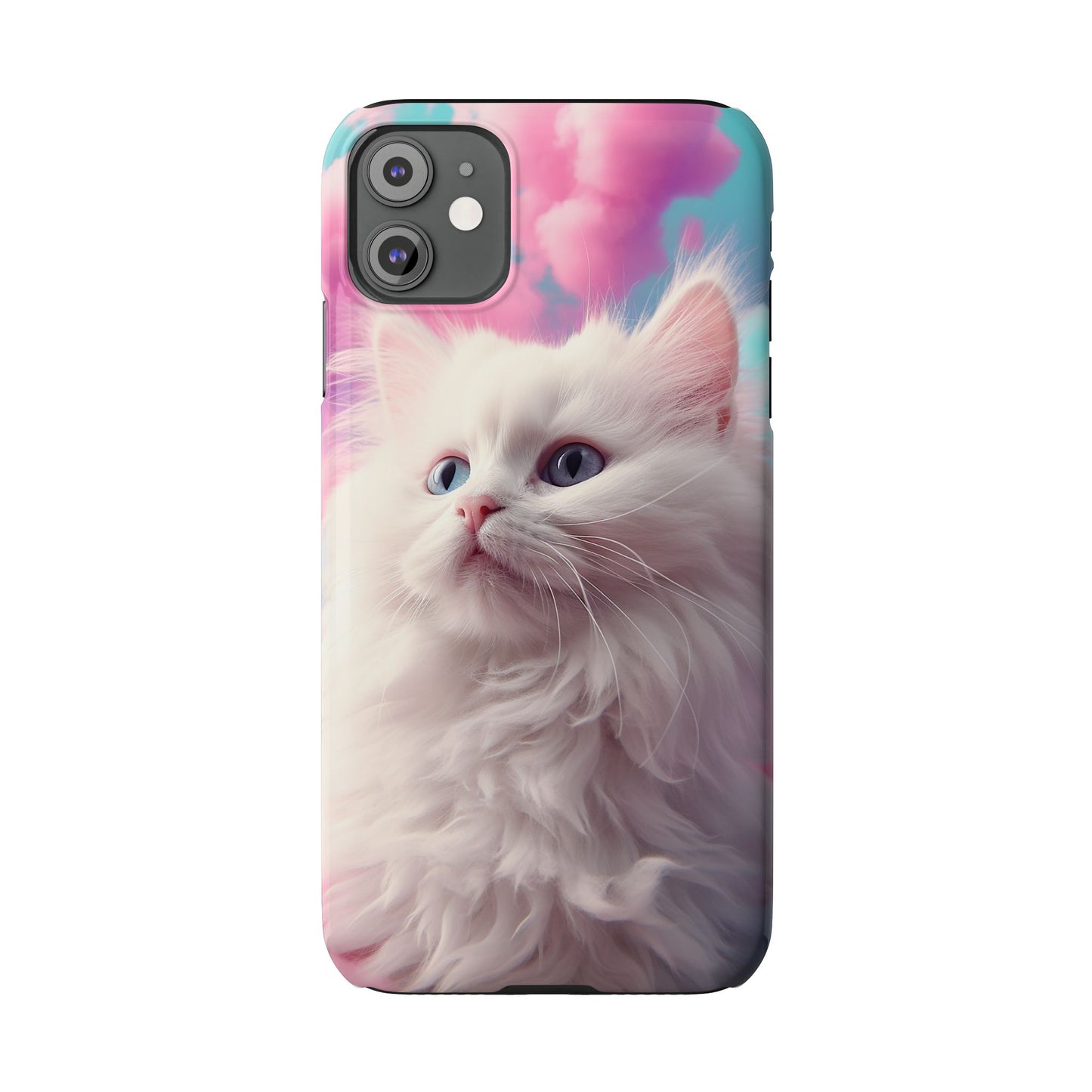 Whimsical Cat Slim Phone Case - Soft Pastel Clouds Design