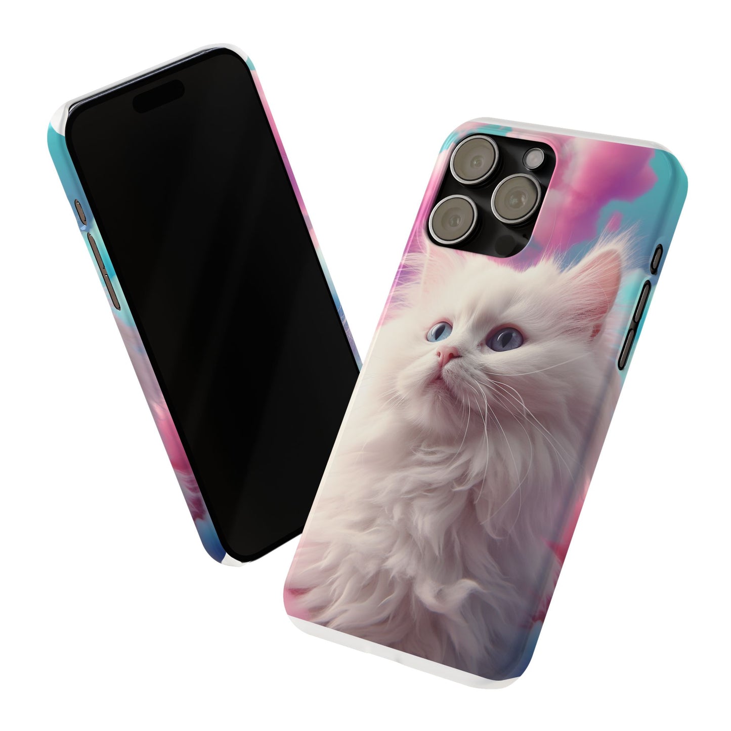 Whimsical Cat Slim Phone Case - Soft Pastel Clouds Design