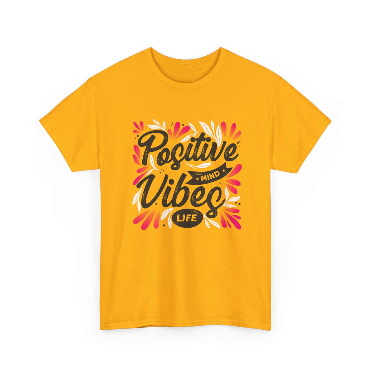 Positive Vibes Unisex Heavy Cotton Tee - Bright Yellow T-Shirt for Optimism and Mindfulness