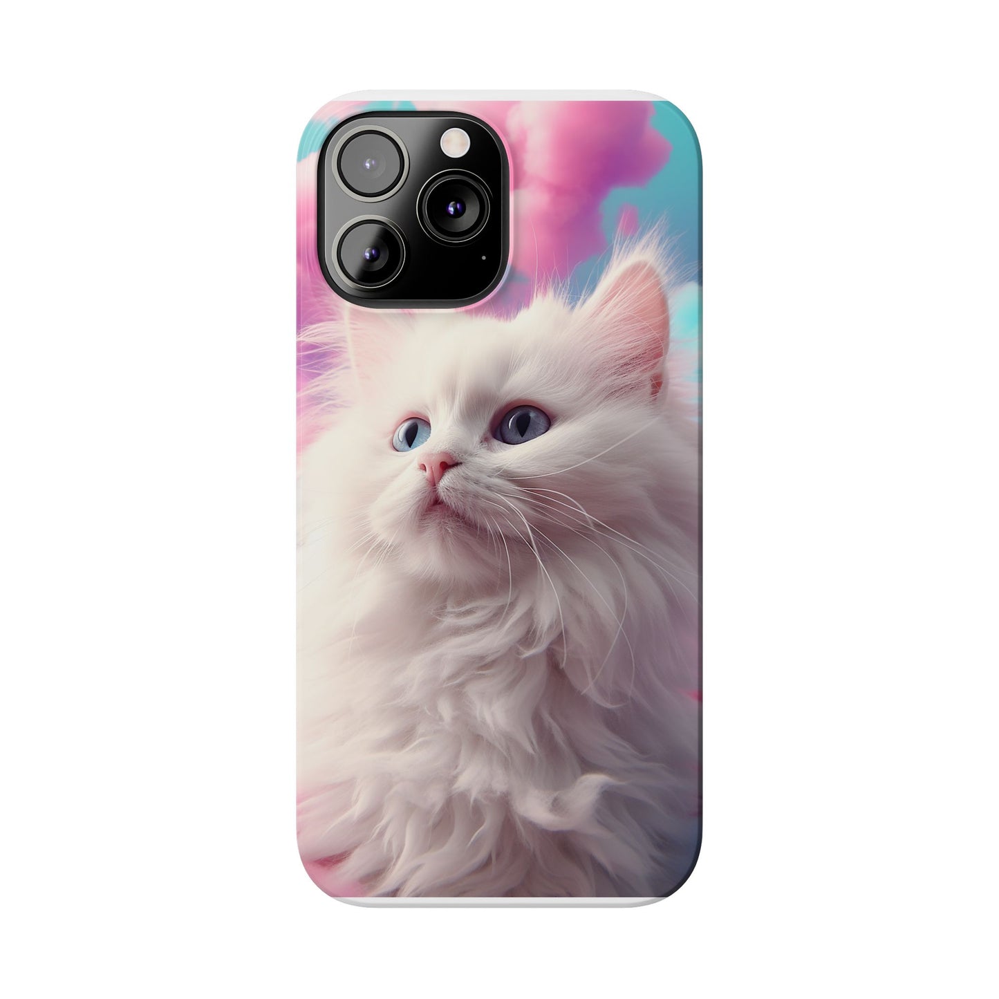 Whimsical Cat Slim Phone Case - Soft Pastel Clouds Design