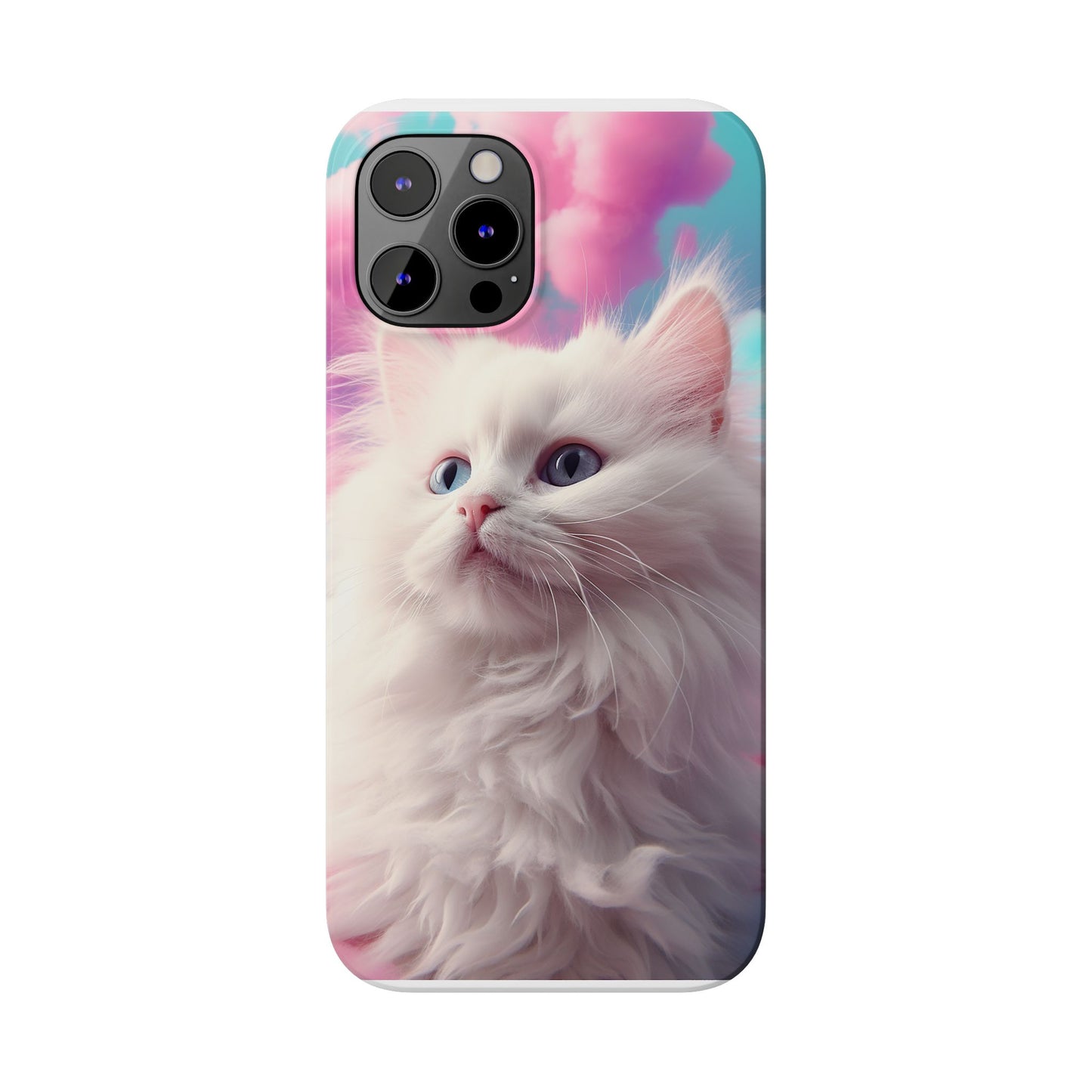 Whimsical Cat Slim Phone Case - Soft Pastel Clouds Design