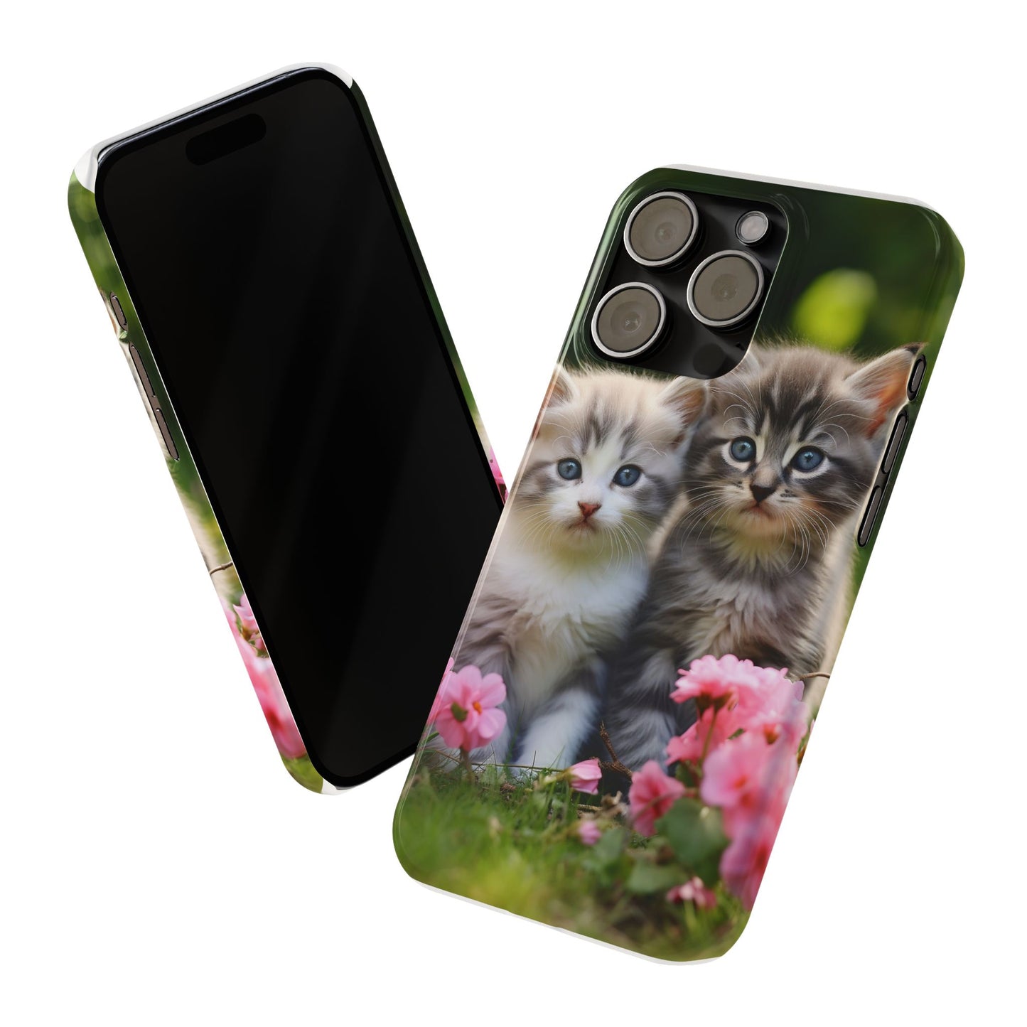 Cute Kittens Slim Phone Case - Floral Design