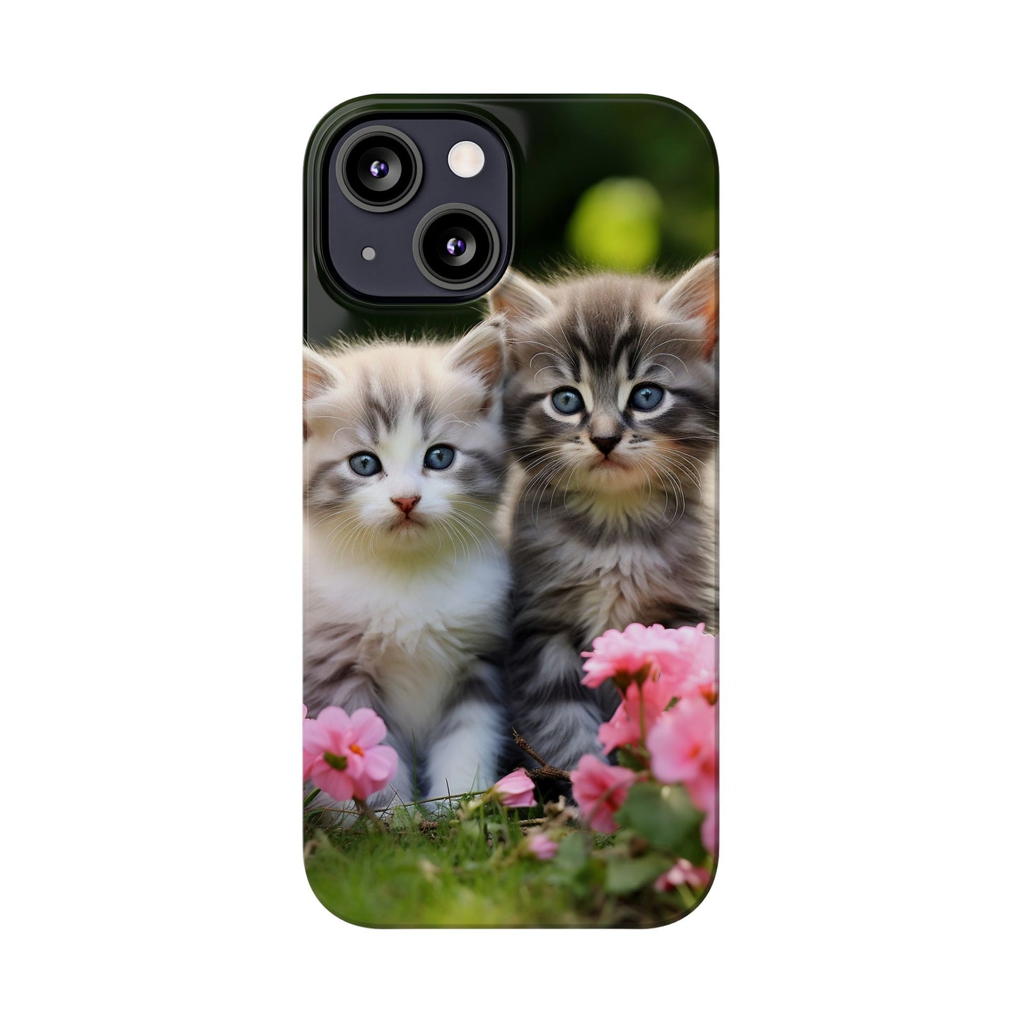 Cute Kittens Slim Phone Case - Floral Design