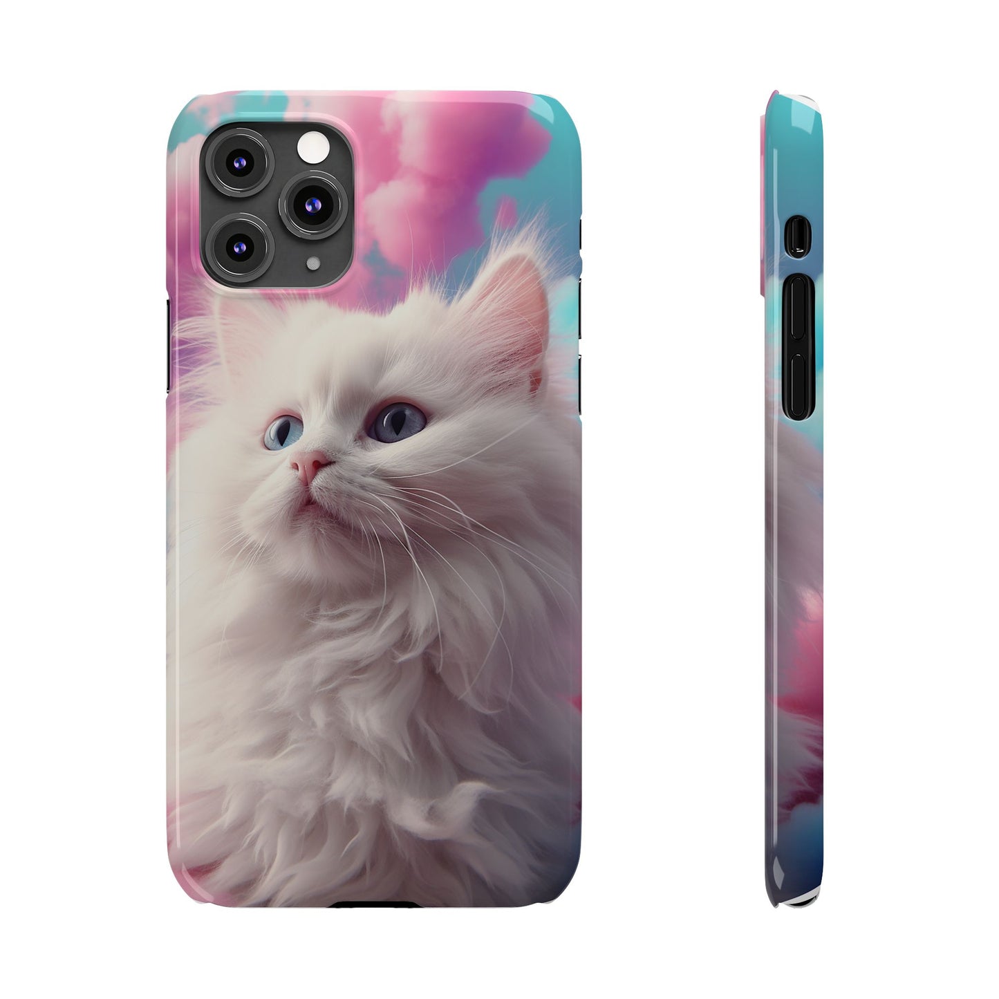 Whimsical Cat Slim Phone Case - Soft Pastel Clouds Design