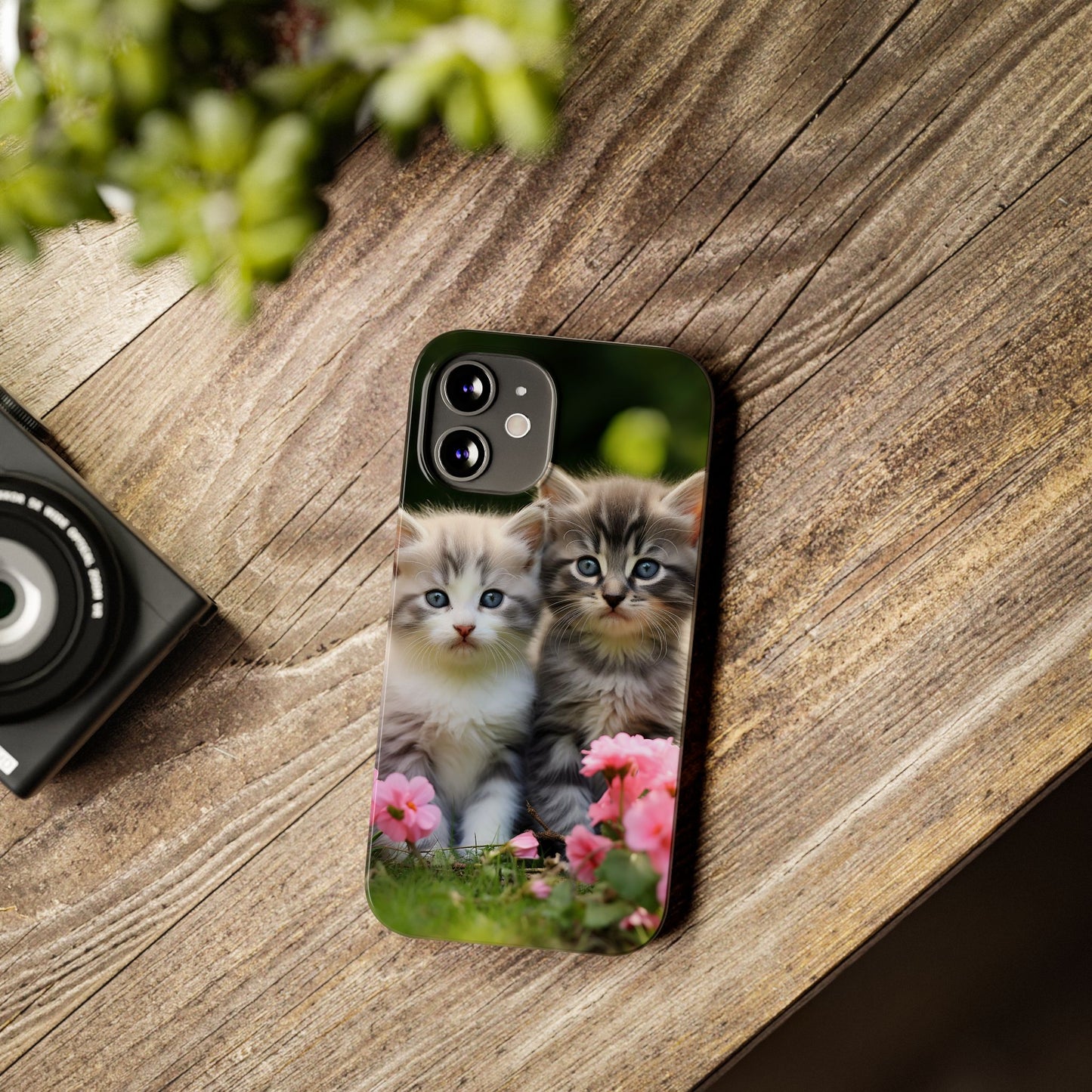 Cute Kittens Slim Phone Case - Floral Design