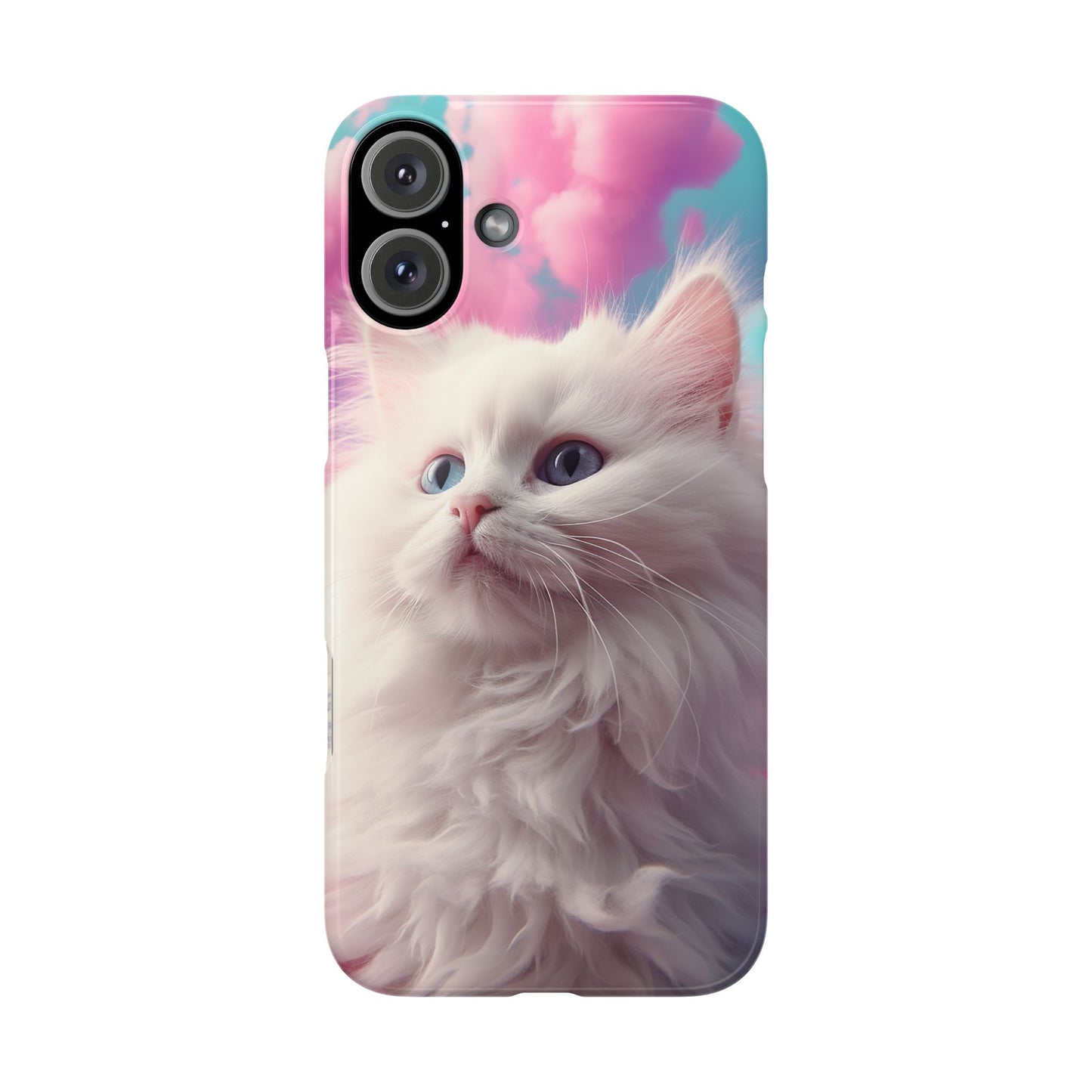 Whimsical Cat Slim Phone Case - Soft Pastel Clouds Design