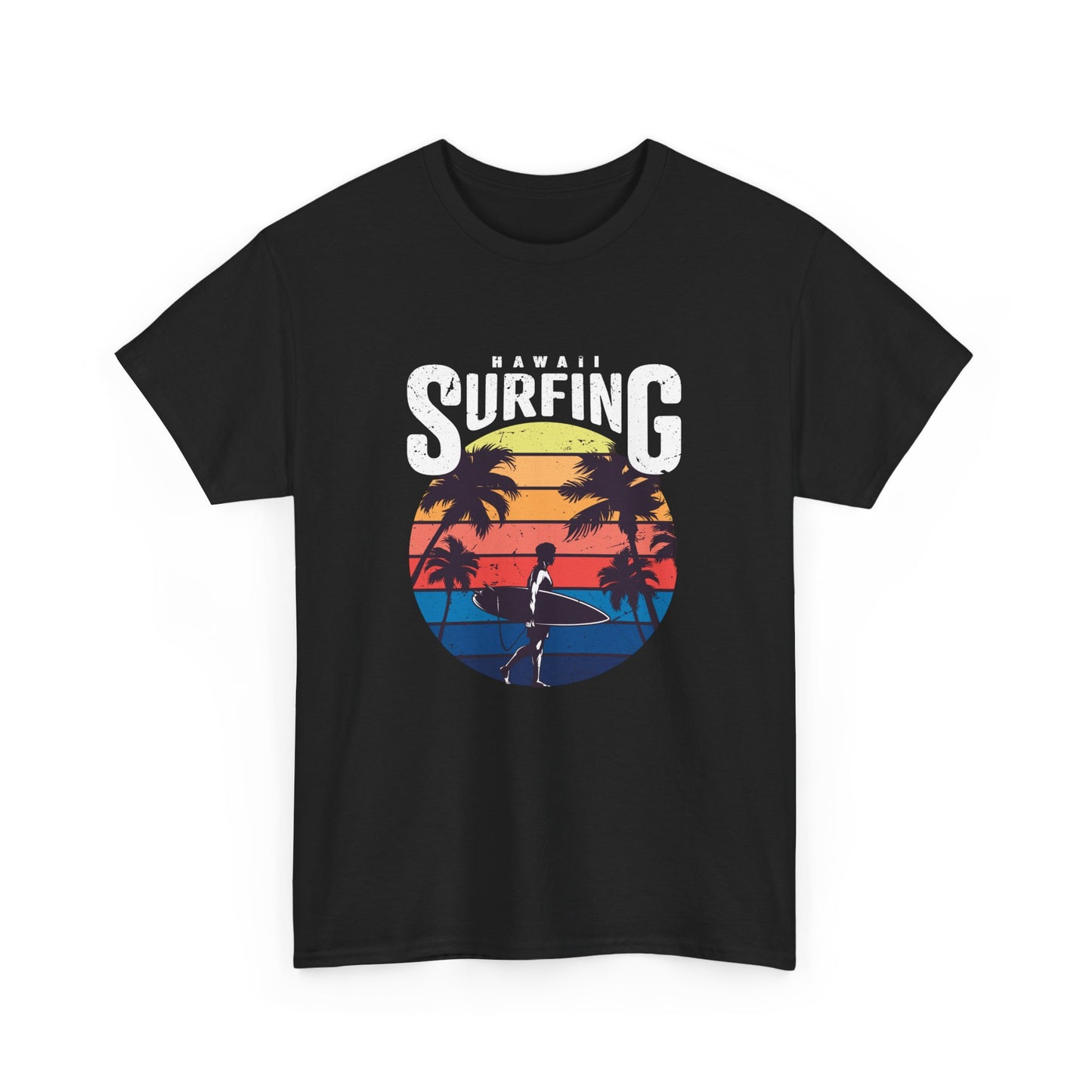 Retro Surfing Unisex Heavy Cotton Tee - Hawaii Sunset Design