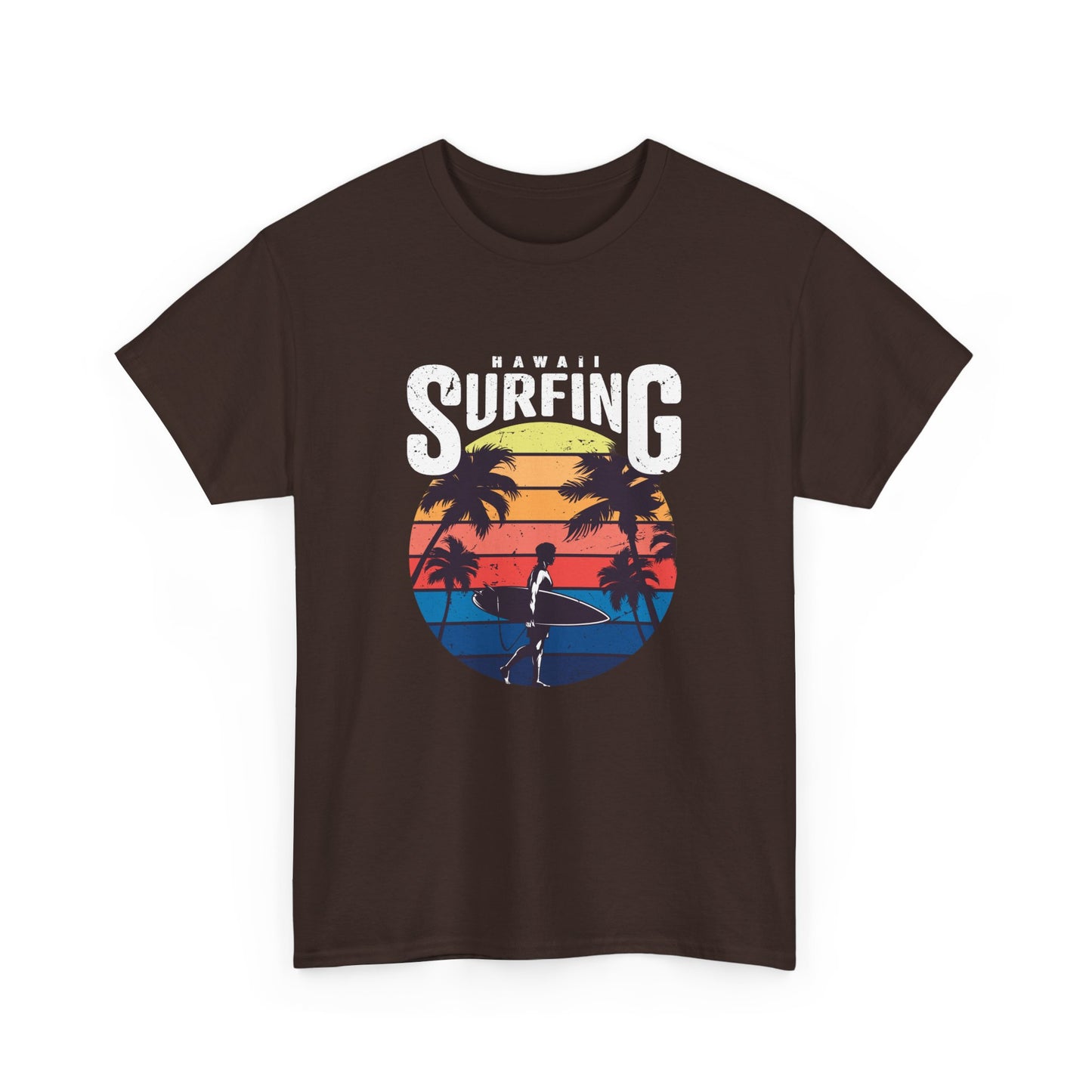 Retro Surfing Unisex Heavy Cotton Tee - Hawaii Sunset Design