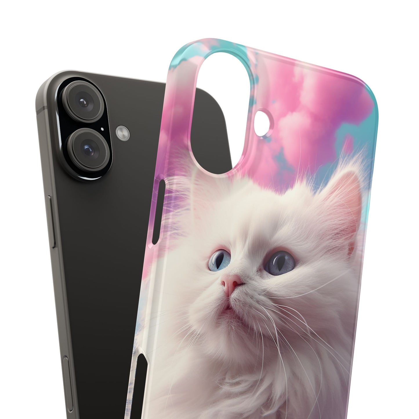 Whimsical Cat Slim Phone Case - Soft Pastel Clouds Design