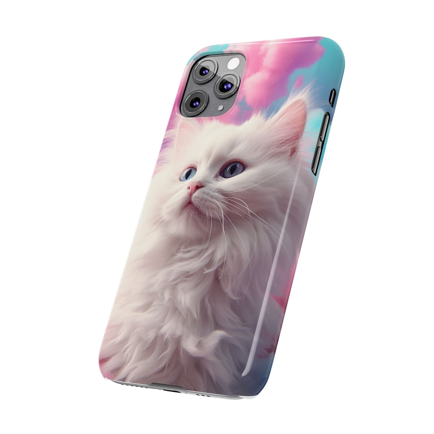 Whimsical Cat Slim Phone Case - Soft Pastel Clouds Design