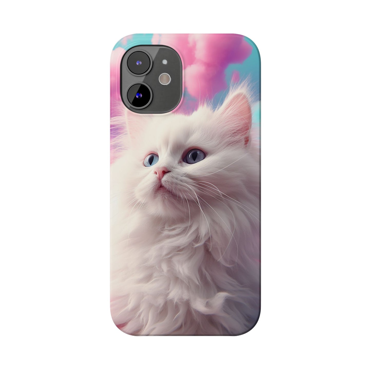 Whimsical Cat Slim Phone Case - Soft Pastel Clouds Design