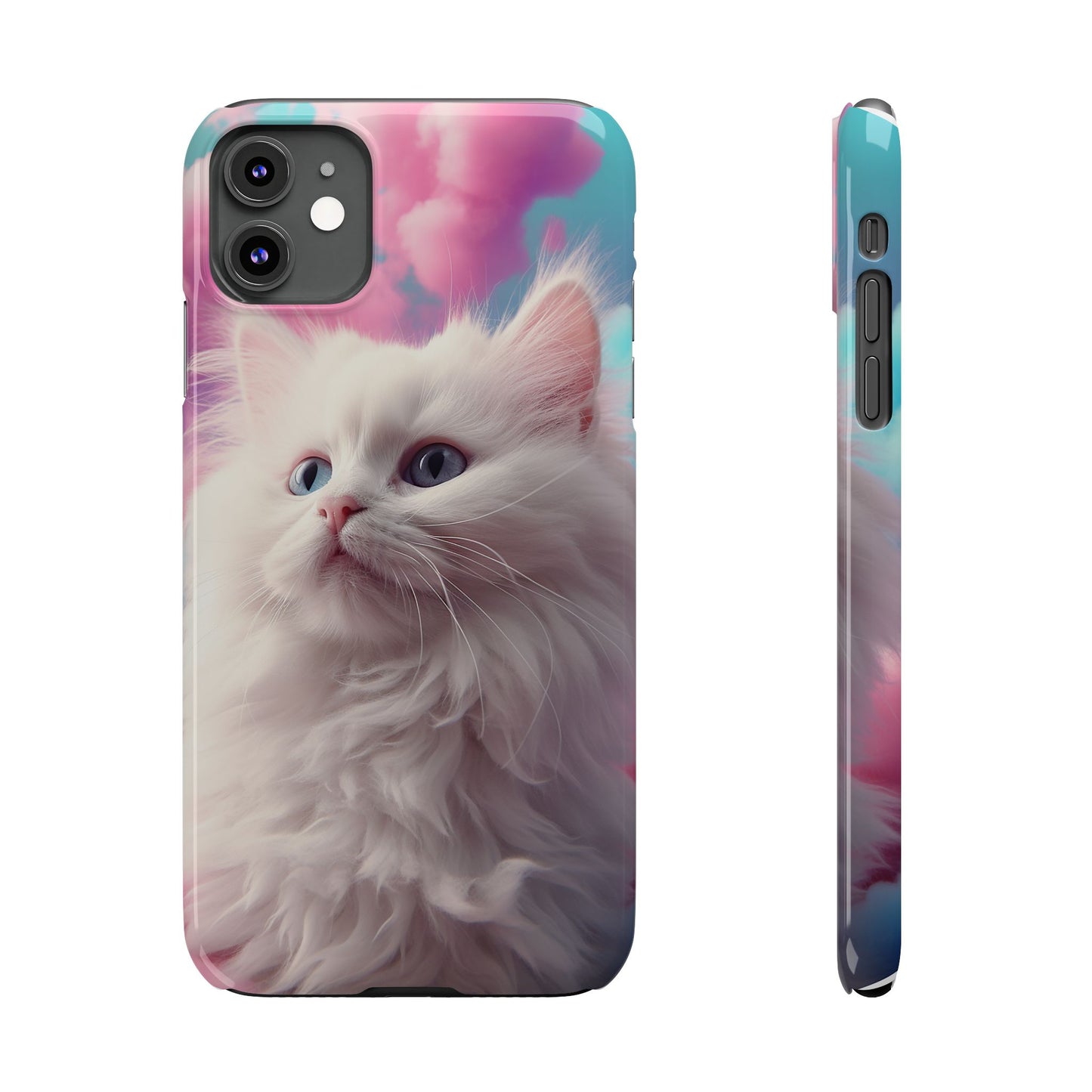 Whimsical Cat Slim Phone Case - Soft Pastel Clouds Design