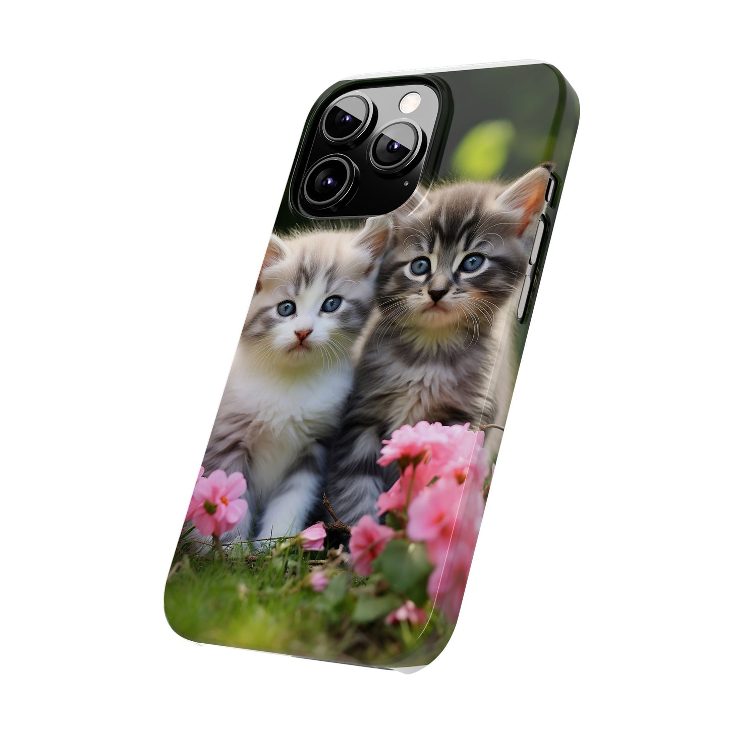 Cute Kittens Slim Phone Case - Floral Design