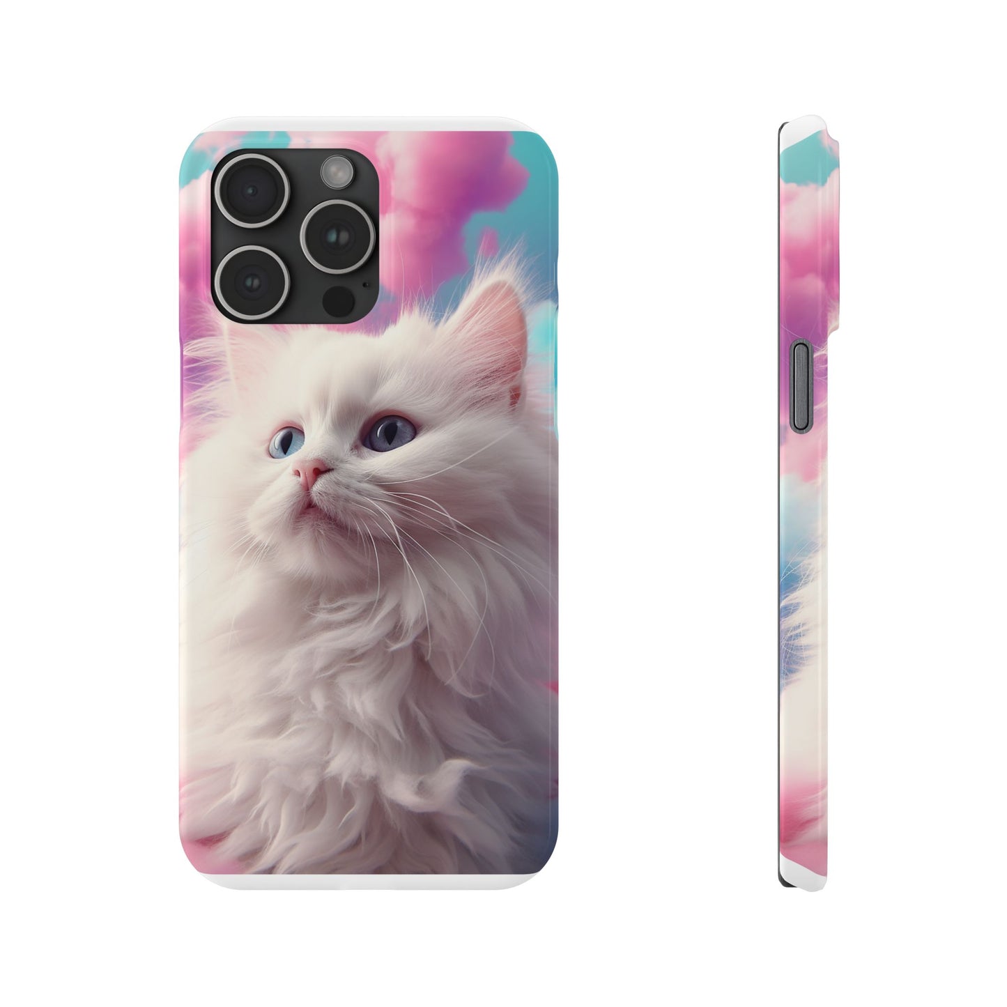 Whimsical Cat Slim Phone Case - Soft Pastel Clouds Design