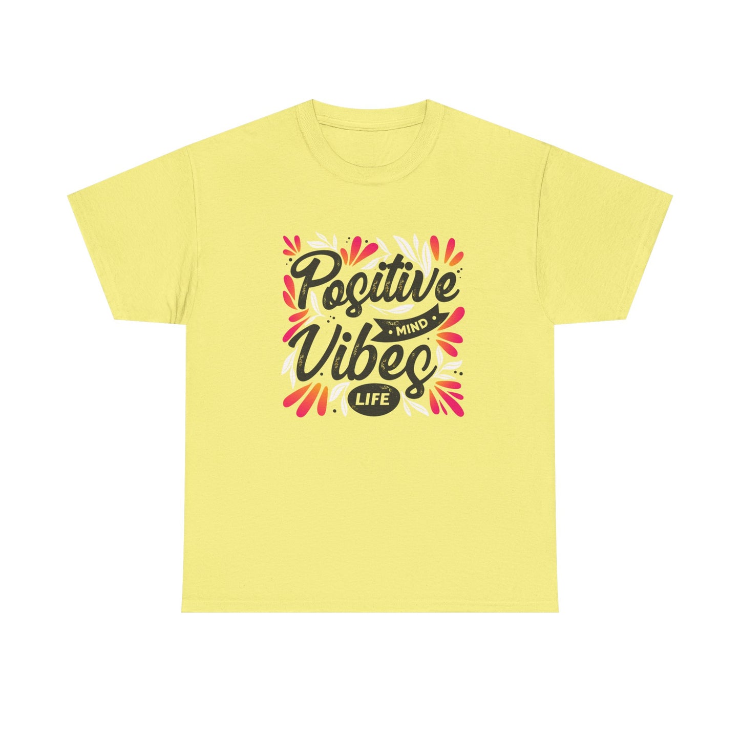 Positive Vibes Unisex Heavy Cotton Tee - Bright Yellow T-Shirt for Optimism and Mindfulness