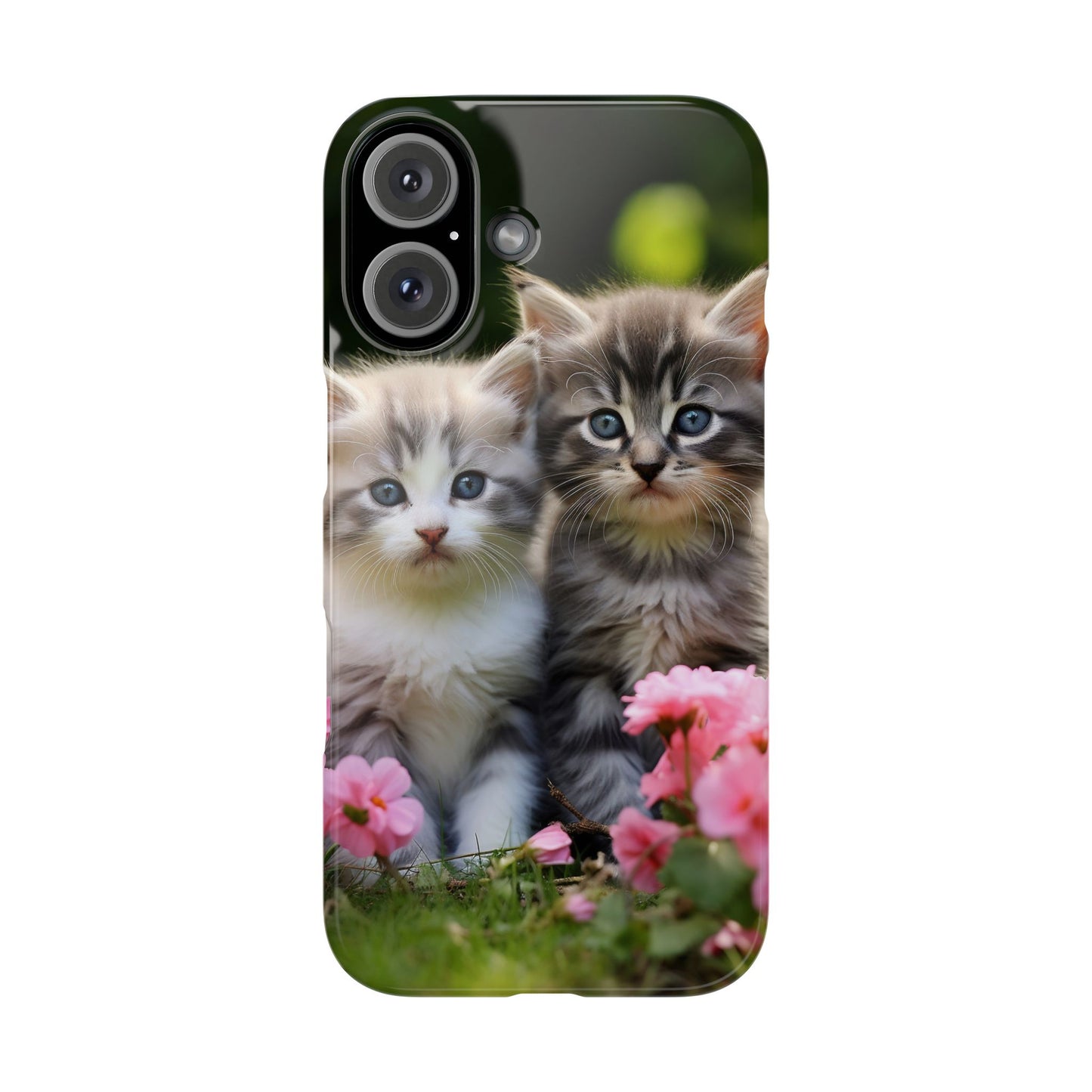 Cute Kittens Slim Phone Case - Floral Design