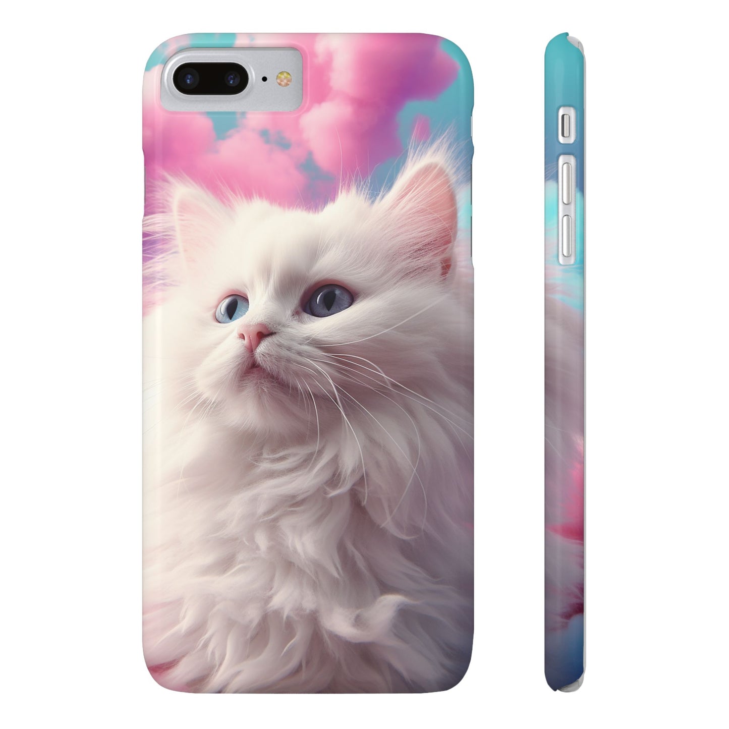 Whimsical Cat Slim Phone Case - Soft Pastel Clouds Design