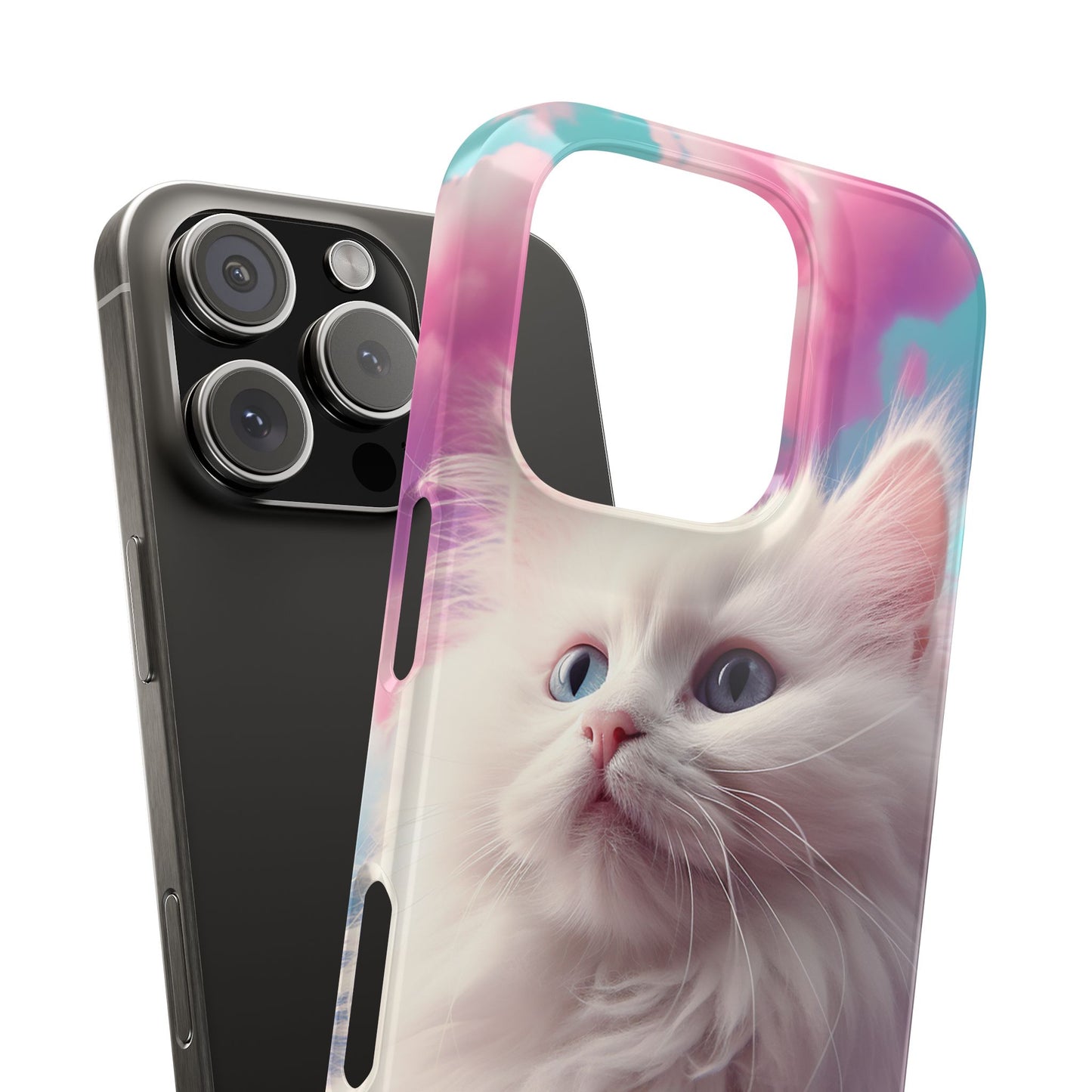 Whimsical Cat Slim Phone Case - Soft Pastel Clouds Design