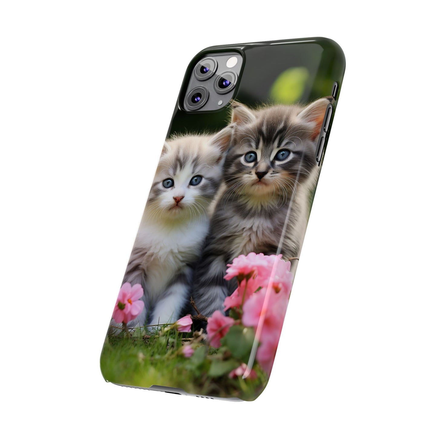 Cute Kittens Slim Phone Case - Floral Design