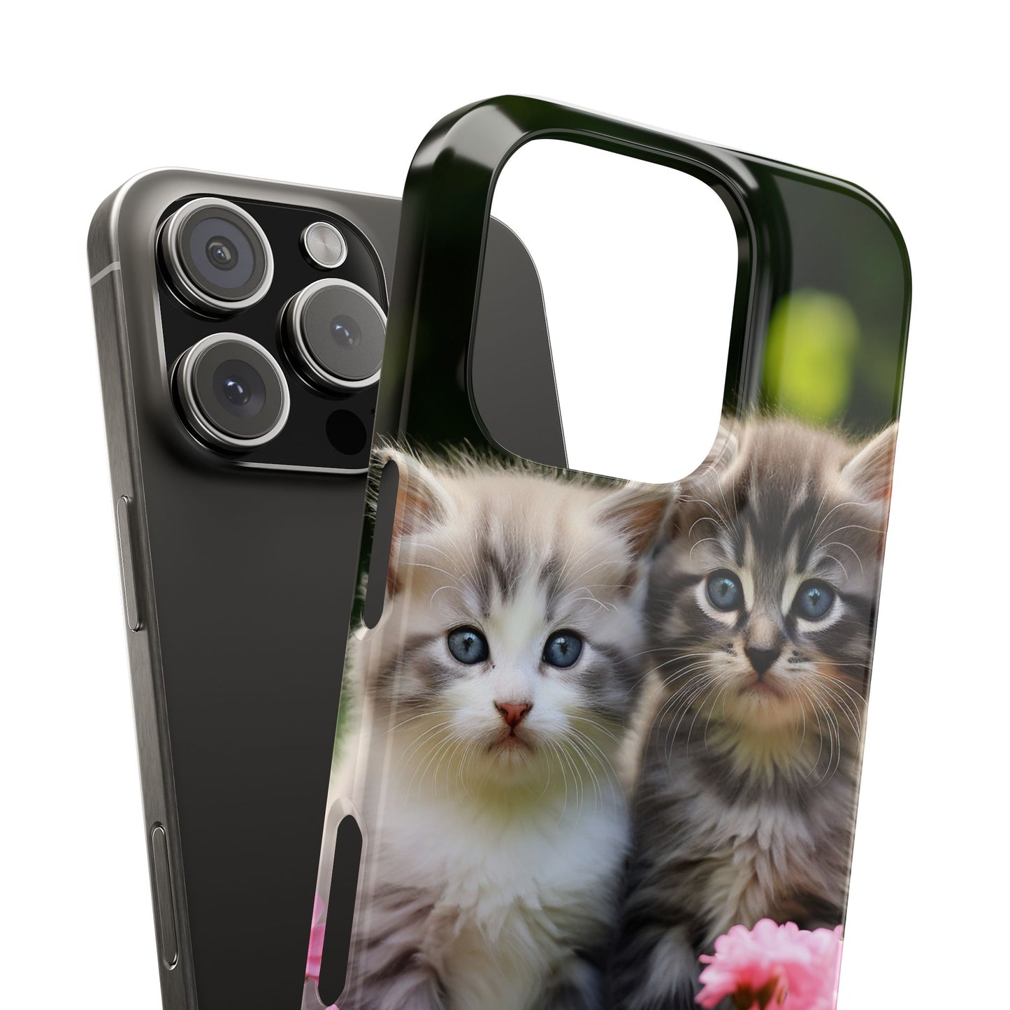 Cute Kittens Slim Phone Case - Floral Design