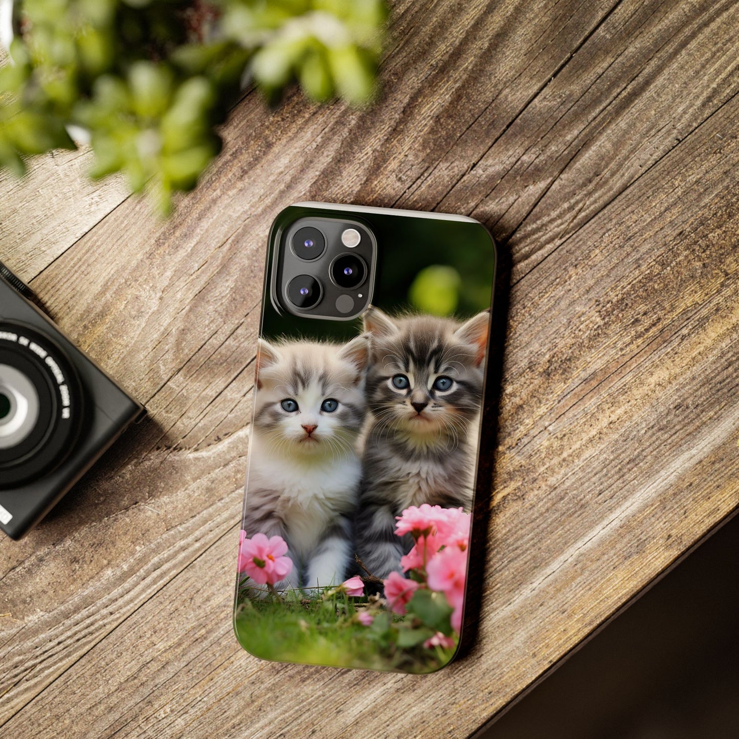 Cute Kittens Slim Phone Case - Floral Design