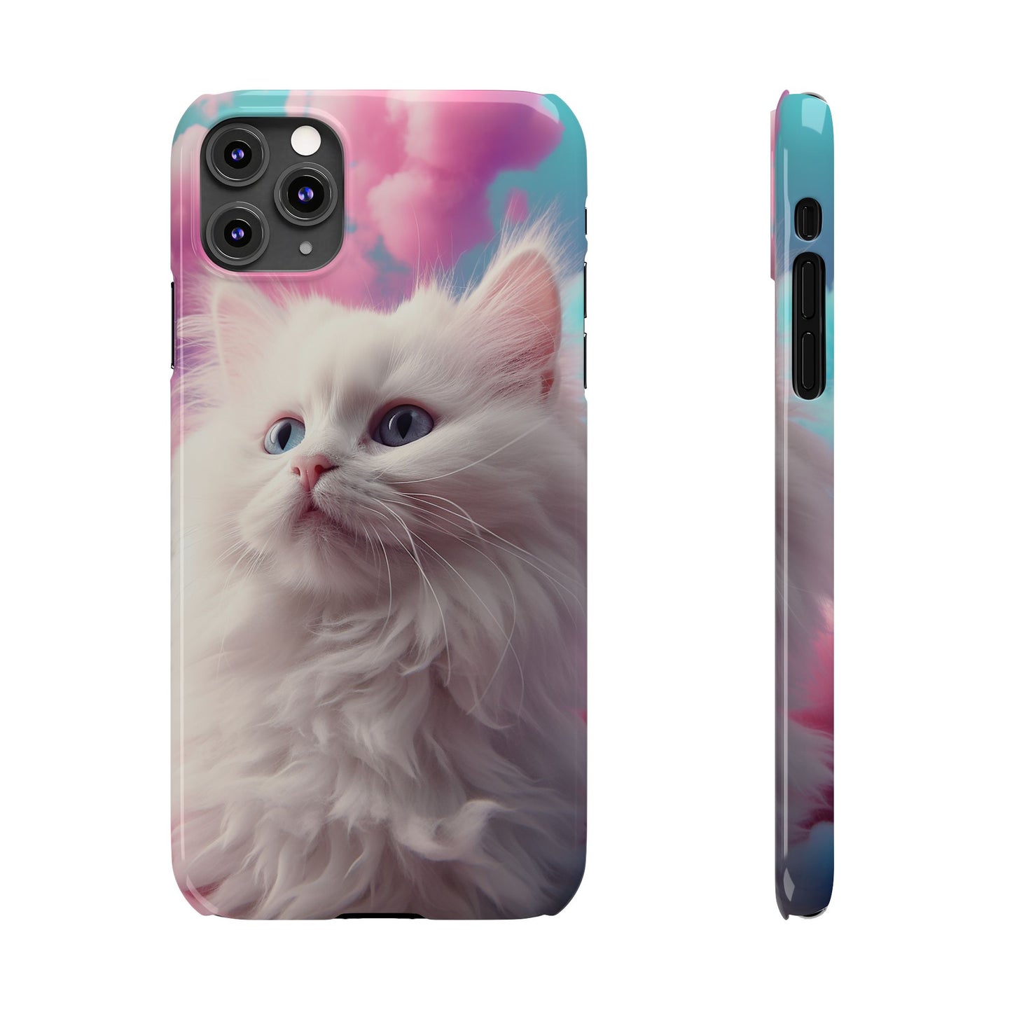 Whimsical Cat Slim Phone Case - Soft Pastel Clouds Design