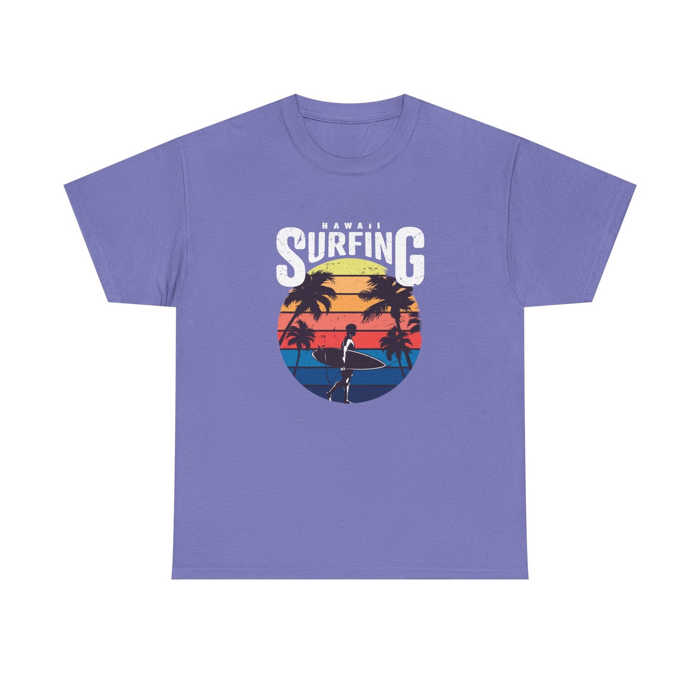 Retro Surfing Unisex Heavy Cotton Tee - Hawaii Sunset Design