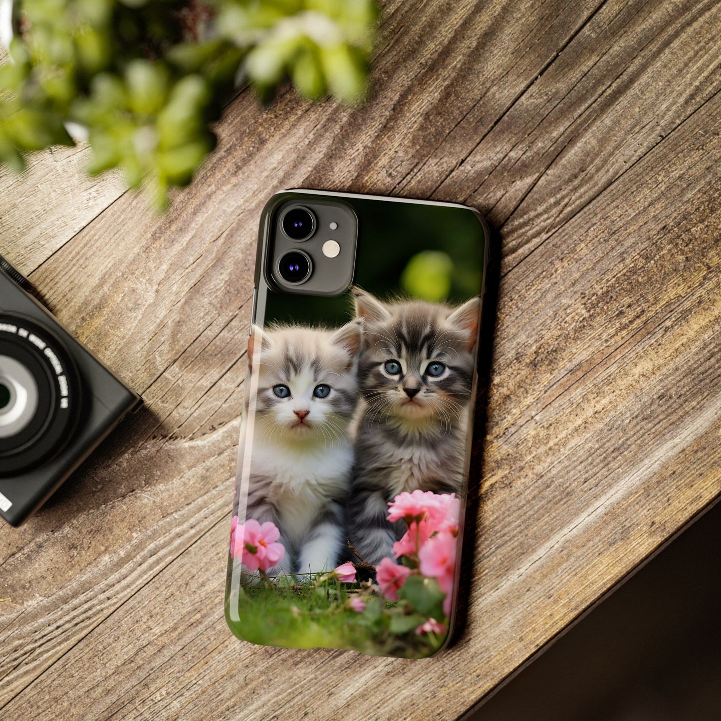 Cute Kittens Slim Phone Case - Floral Design