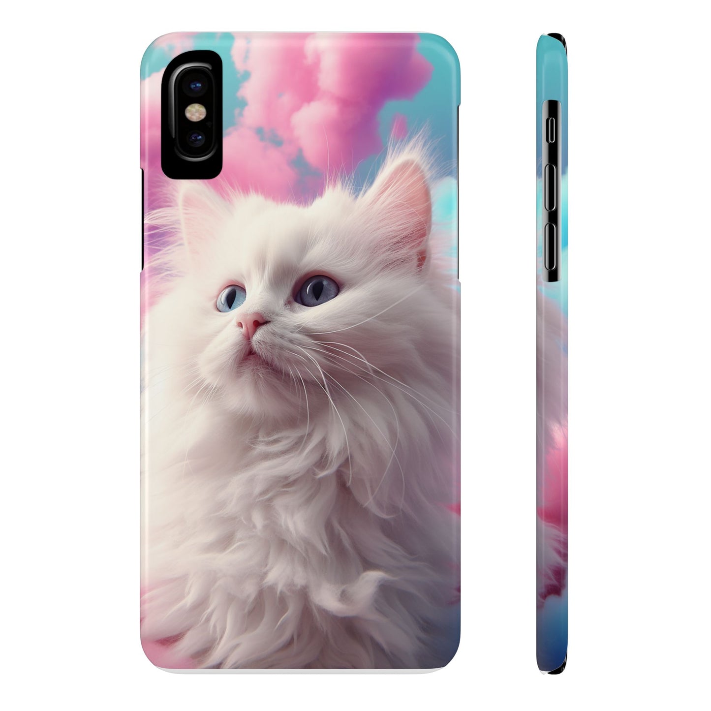 Whimsical Cat Slim Phone Case - Soft Pastel Clouds Design