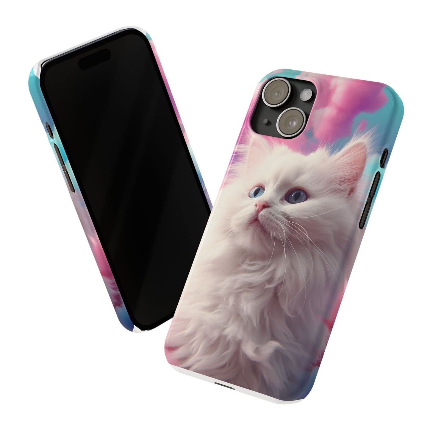 Whimsical Cat Slim Phone Case - Soft Pastel Clouds Design